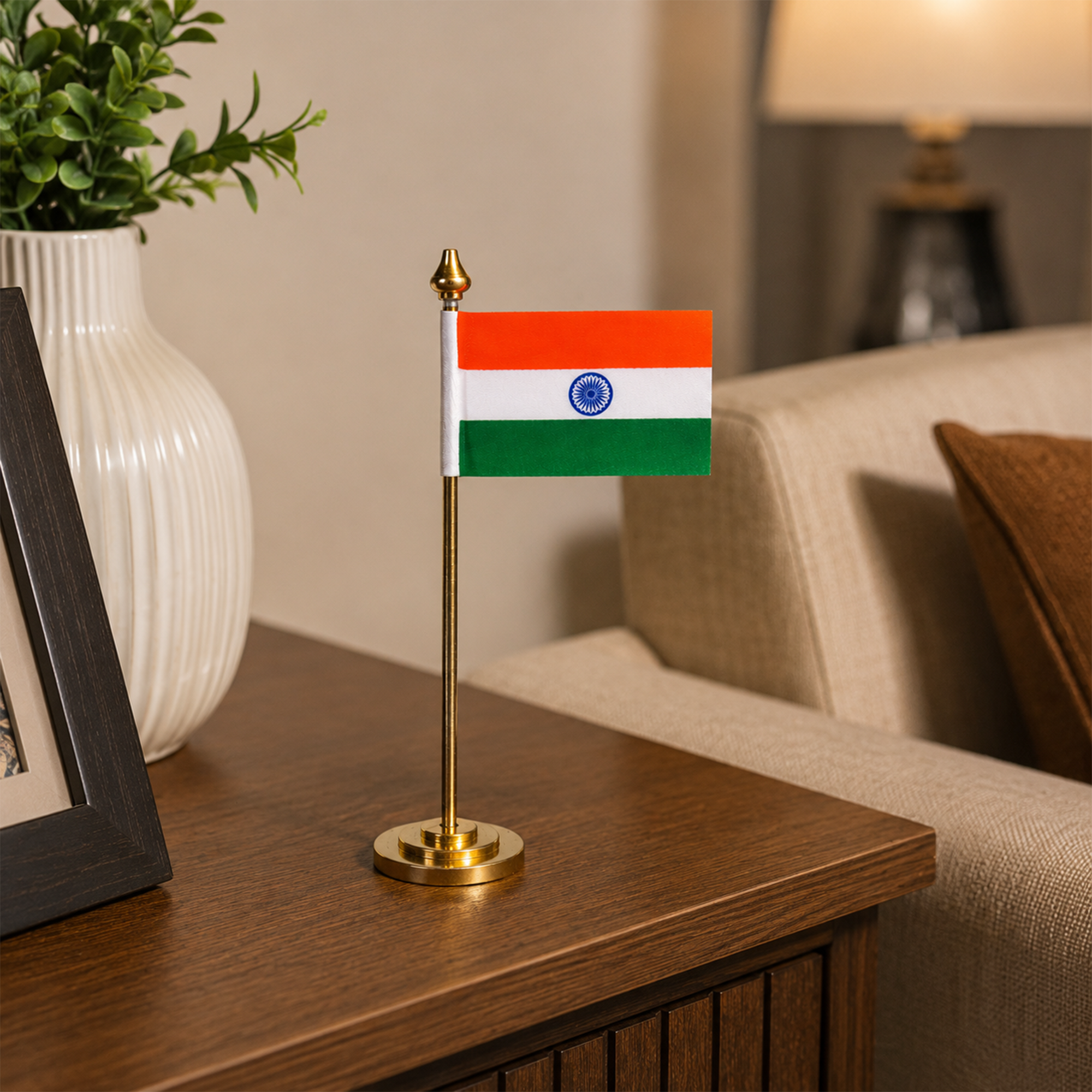 Indian Flag with Brass Base