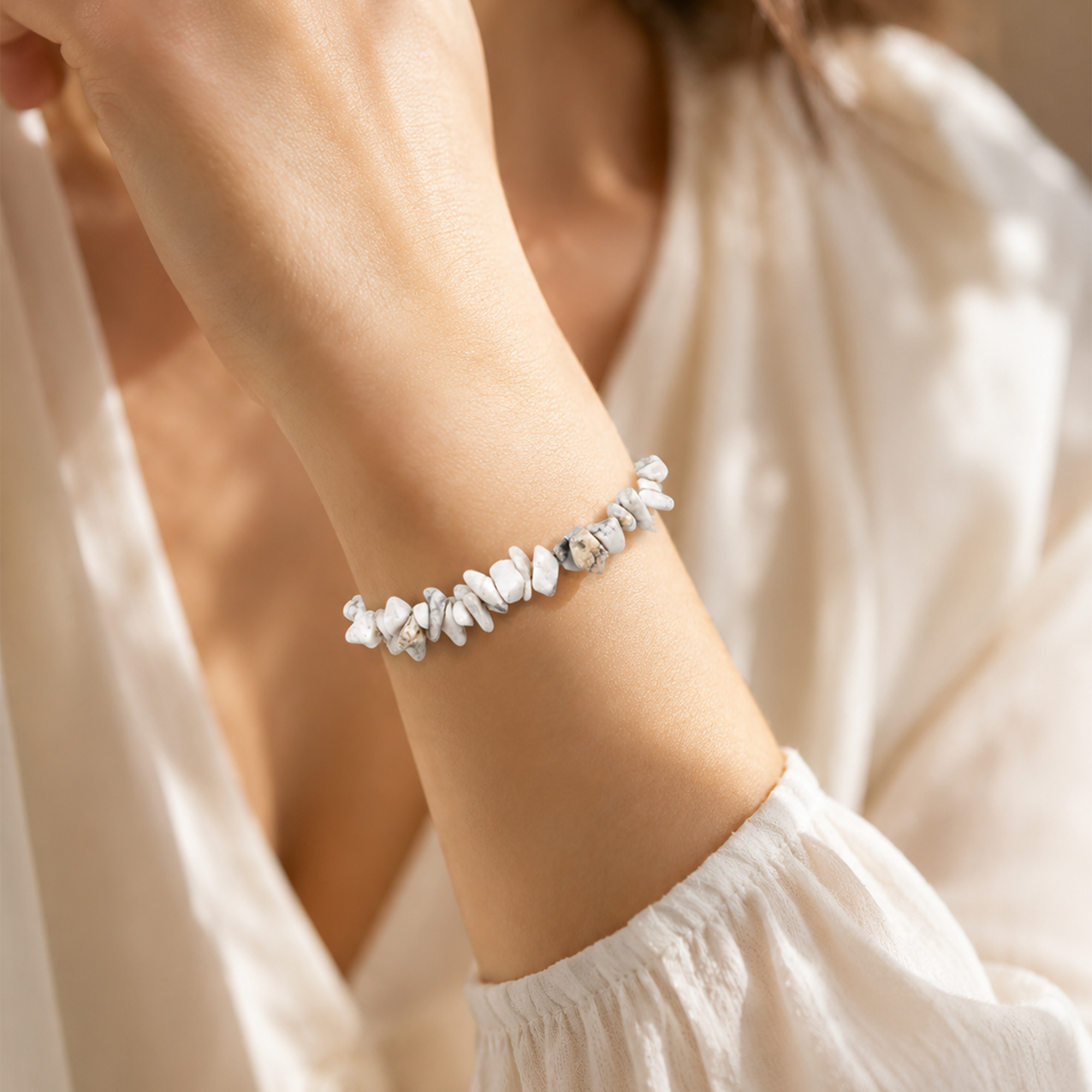 White Howlite Chip Stone Bracelet