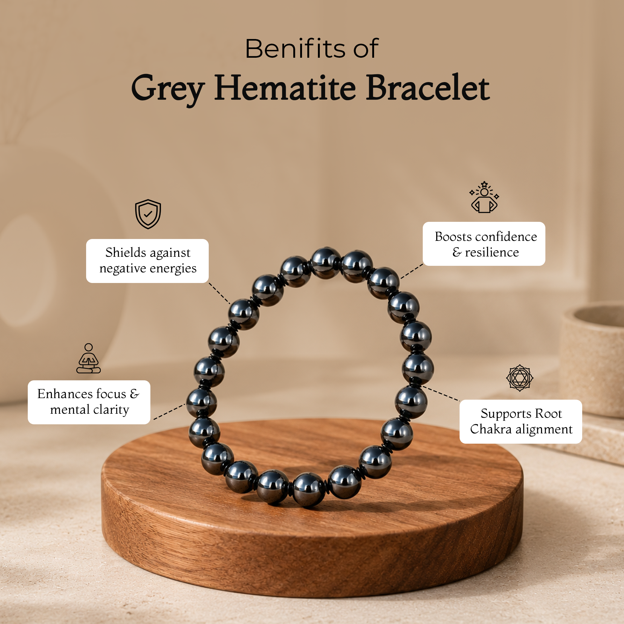Grey Hematite Gemstone Bead Bracelet