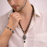 Karungali Cap Mala with Trishul and Karungali Bead & Karungali Malai Bracelet Combo