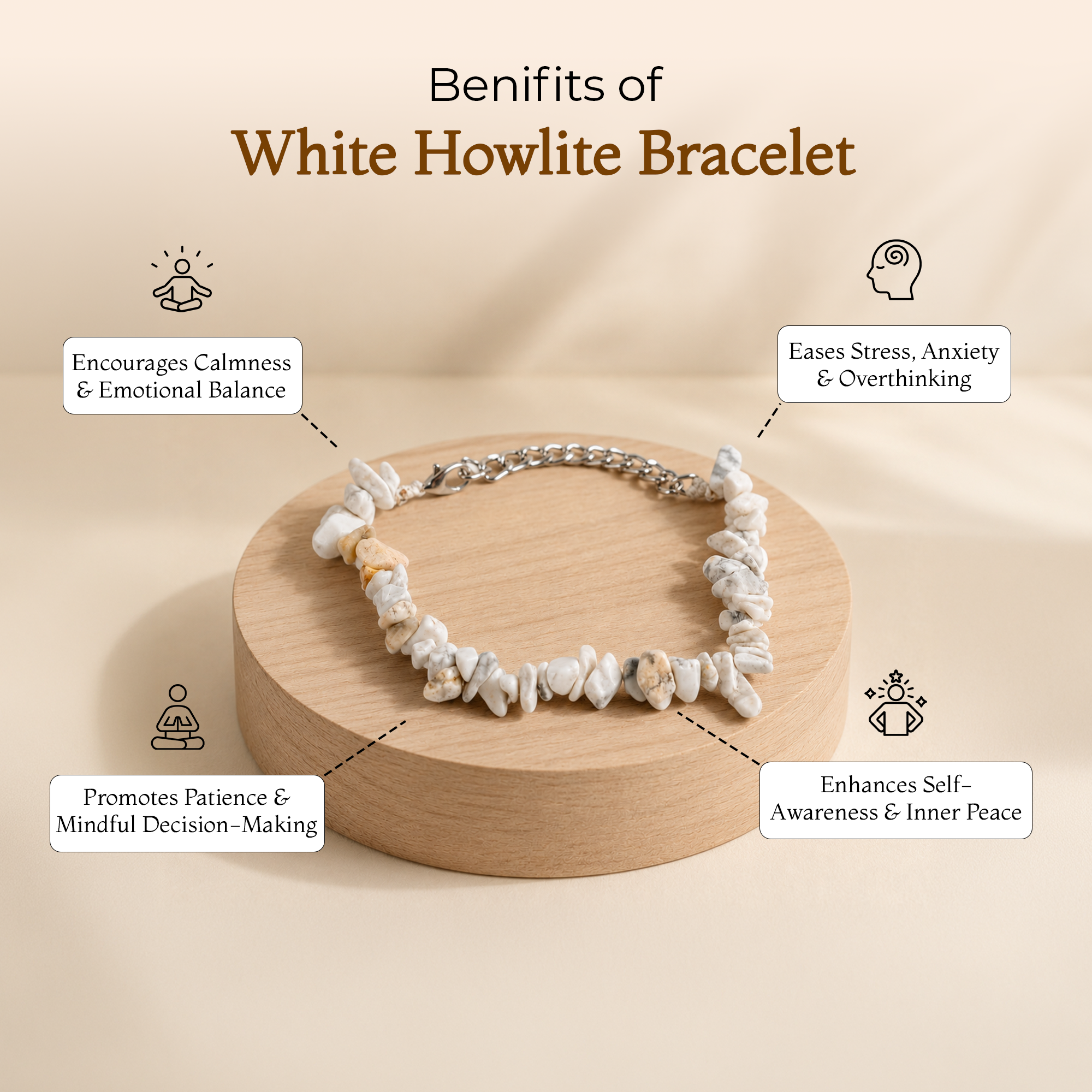 White Howlite Chip Stone Bracelet