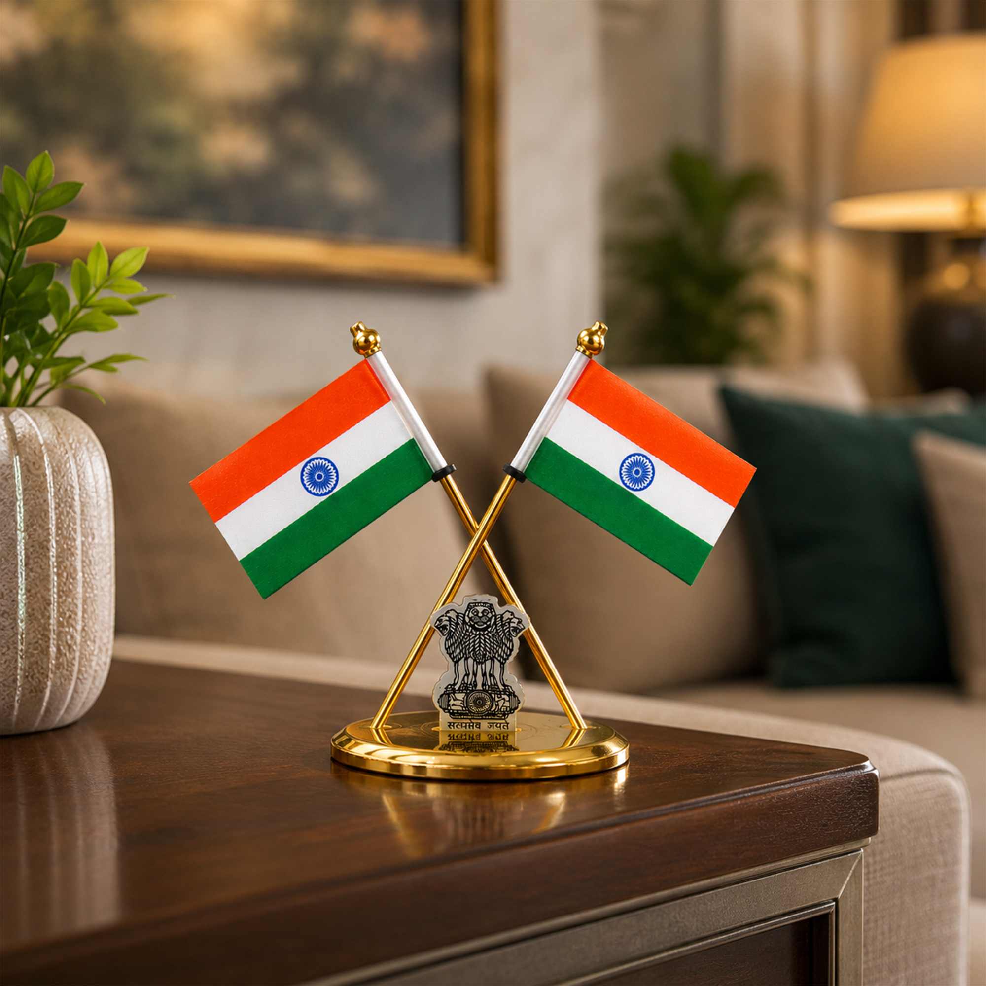 Brass National flag with Ashok Stambh