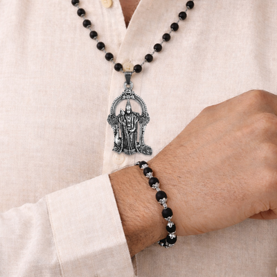Divine Karungali Mala with Murugan Swami Locket & Power Karungali Cap Bracelet Combo