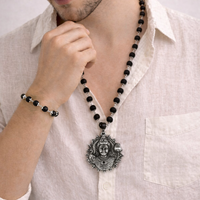 Karungali Cap Mala with Kartike Ji Locket & Karungali Cap Bracelet Combo