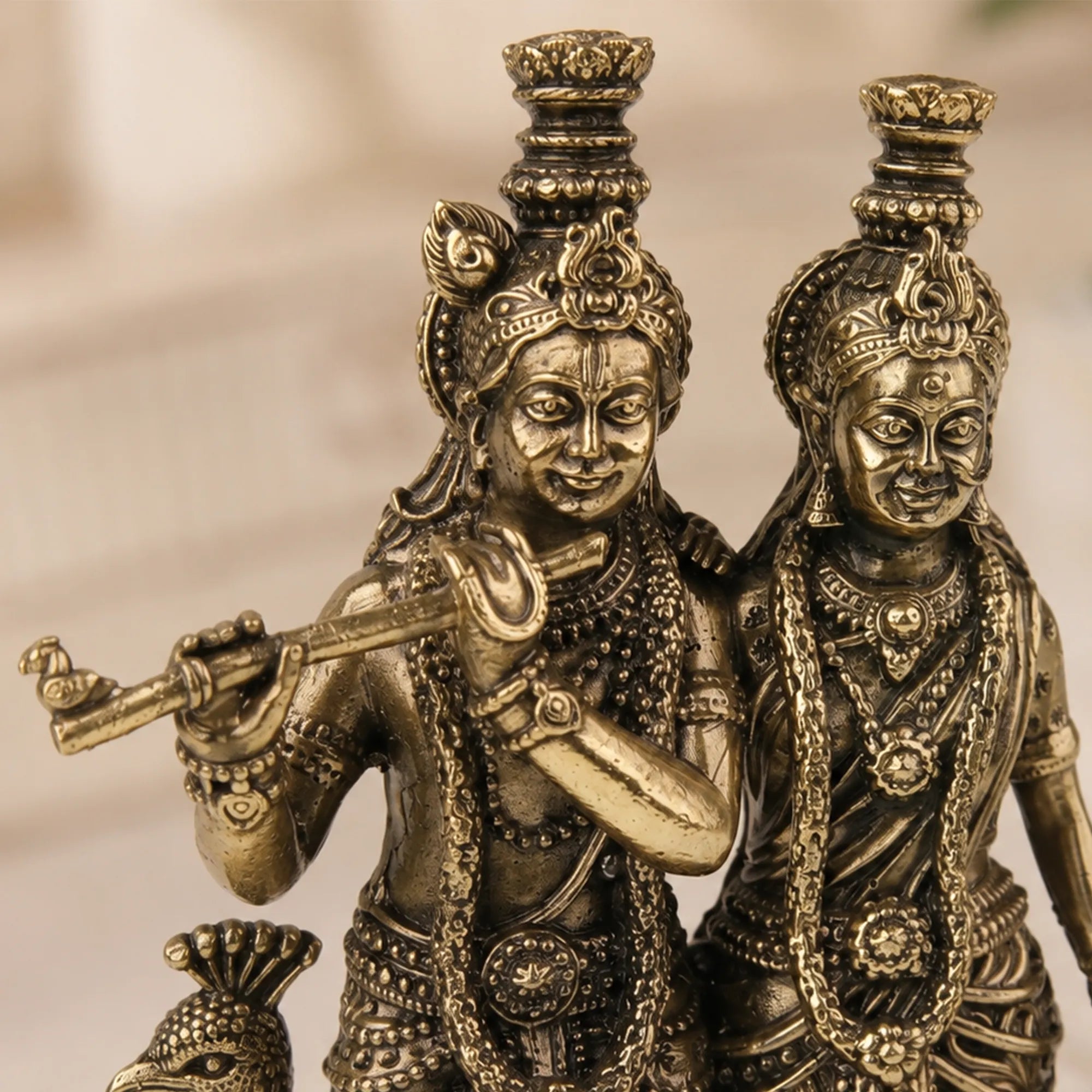 Brass Mayur Sang Radha Krishna Idol