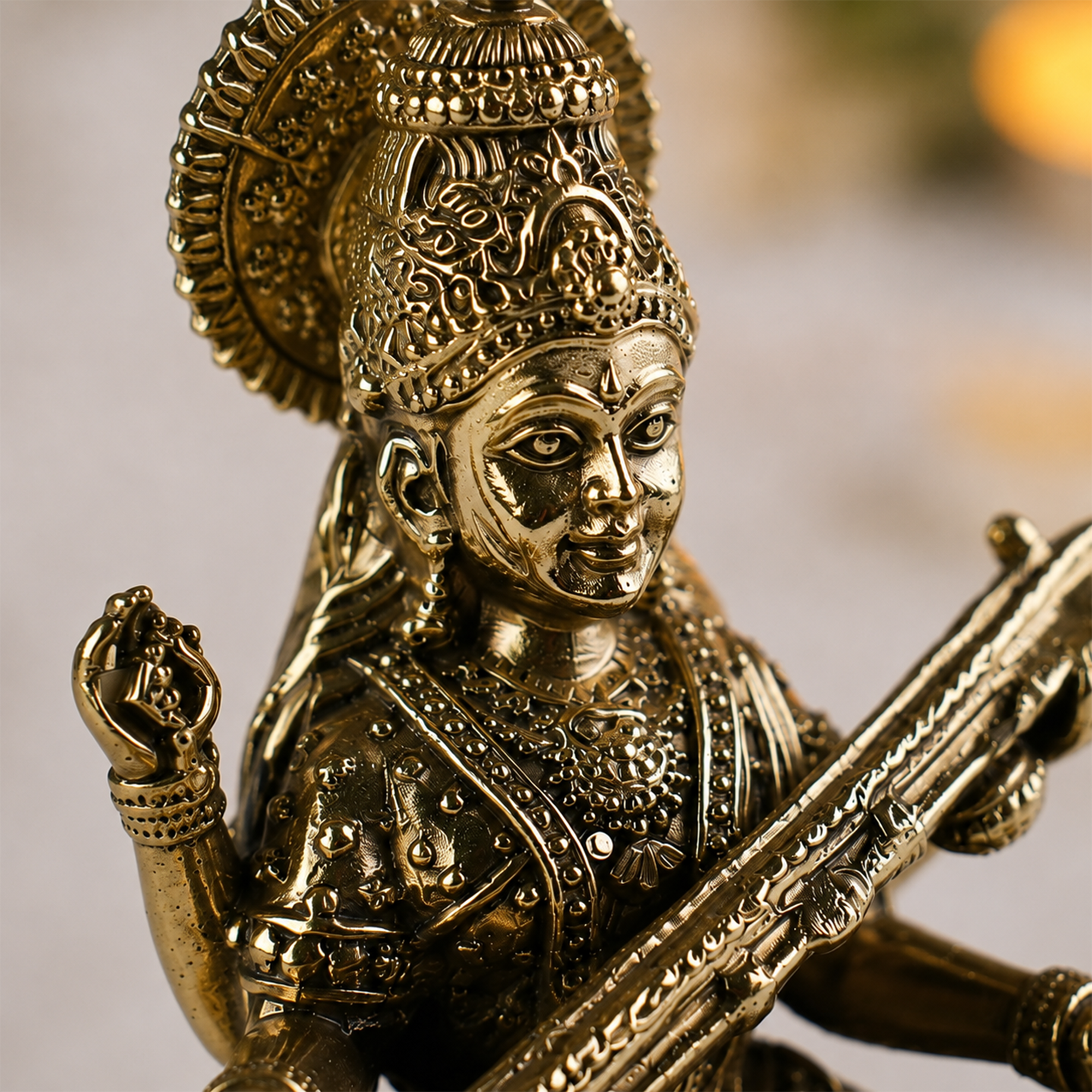 Maa Saraswati Lotus Brass Idol