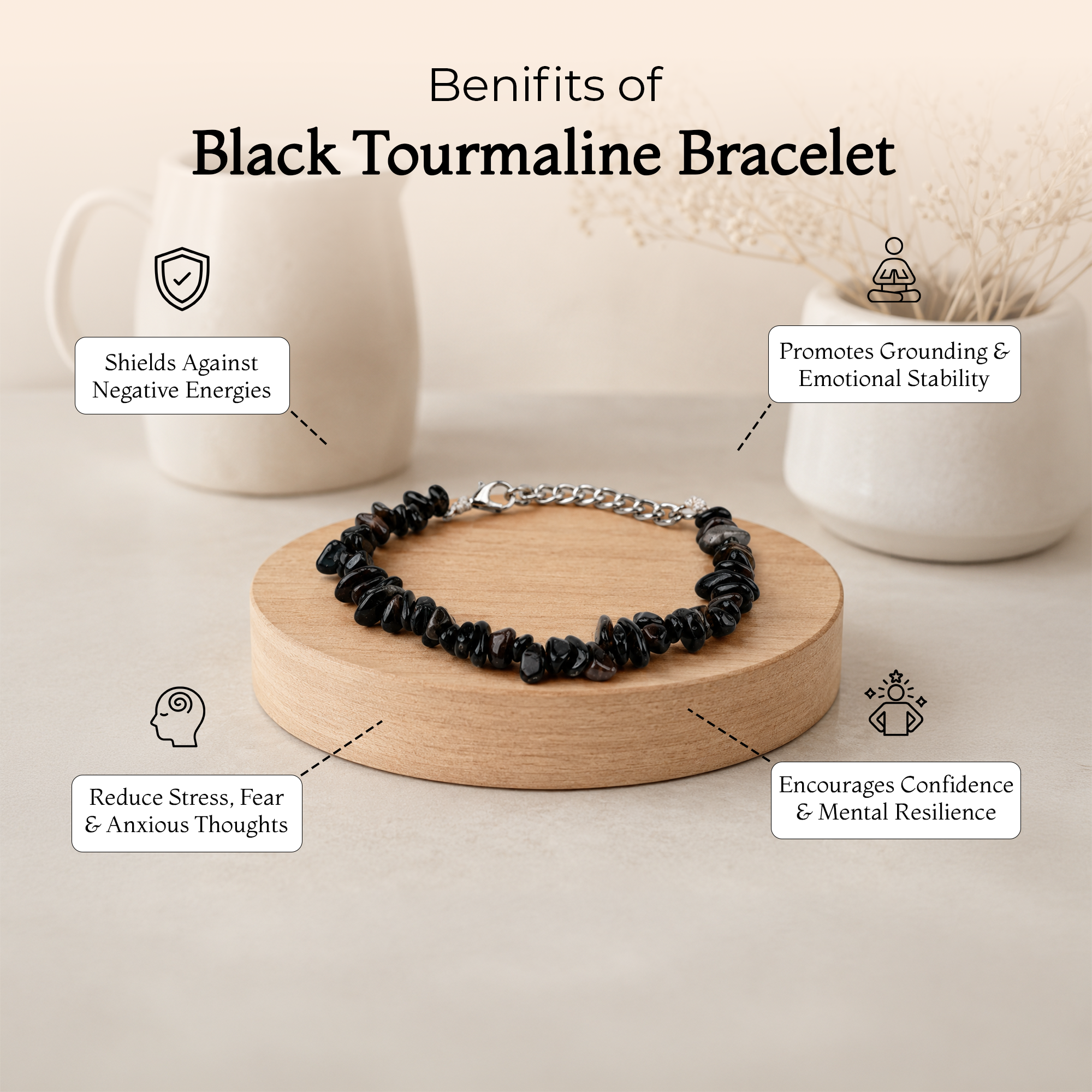 Black Tourmaline Stone  Bracalet