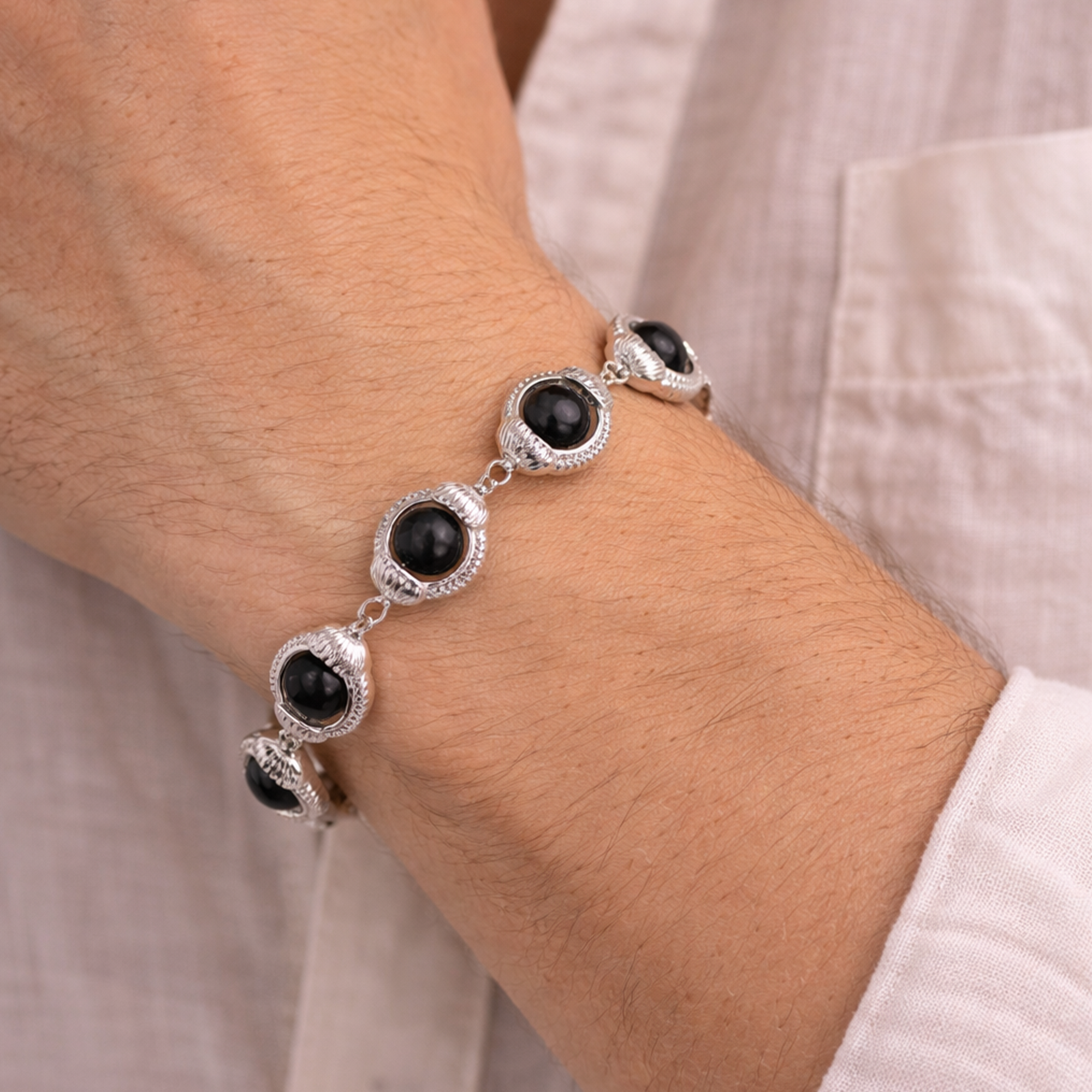 Karungali Cap Mala with Shiv Locket & Karungali Malai Bracelet Combo