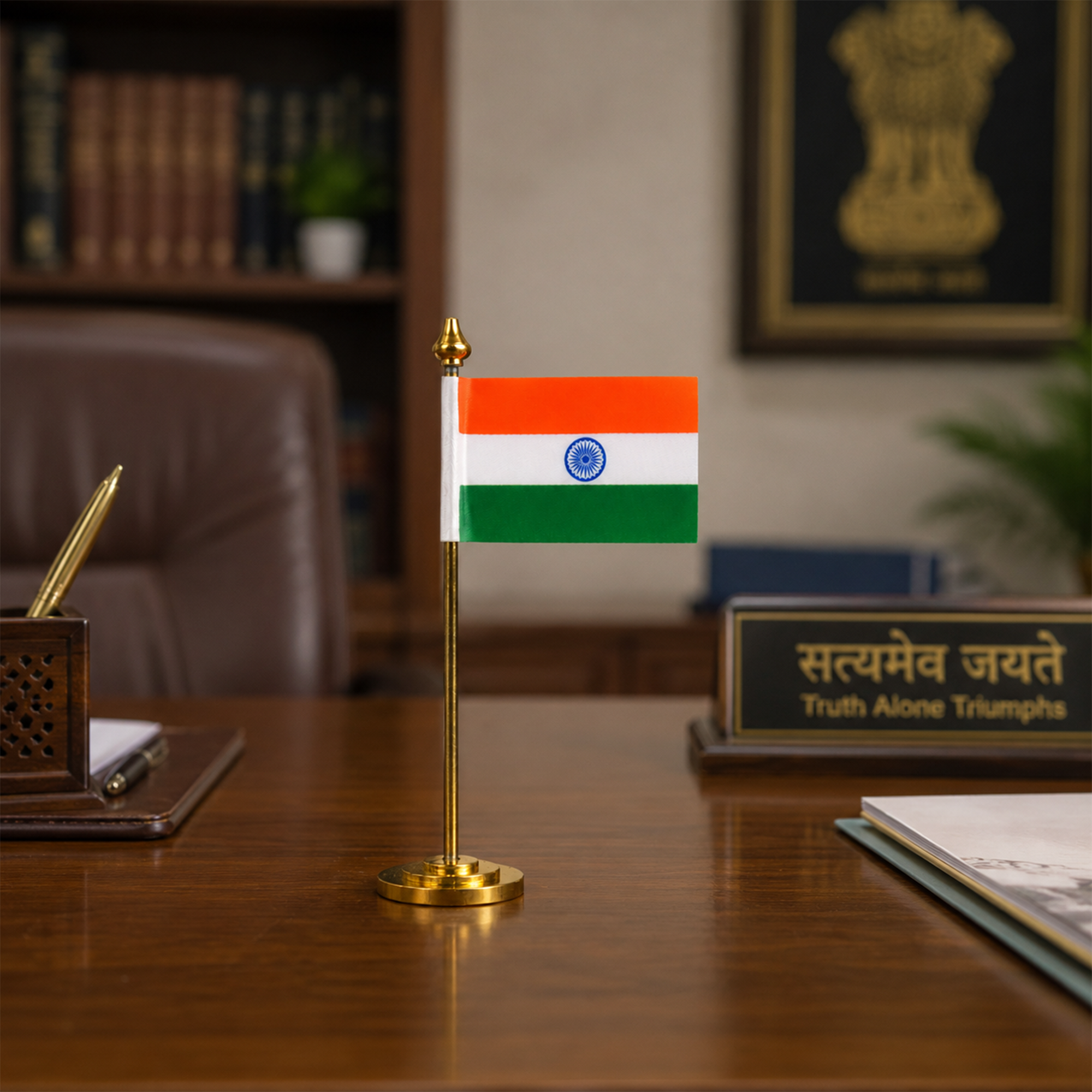 Indian Flag with Brass Base