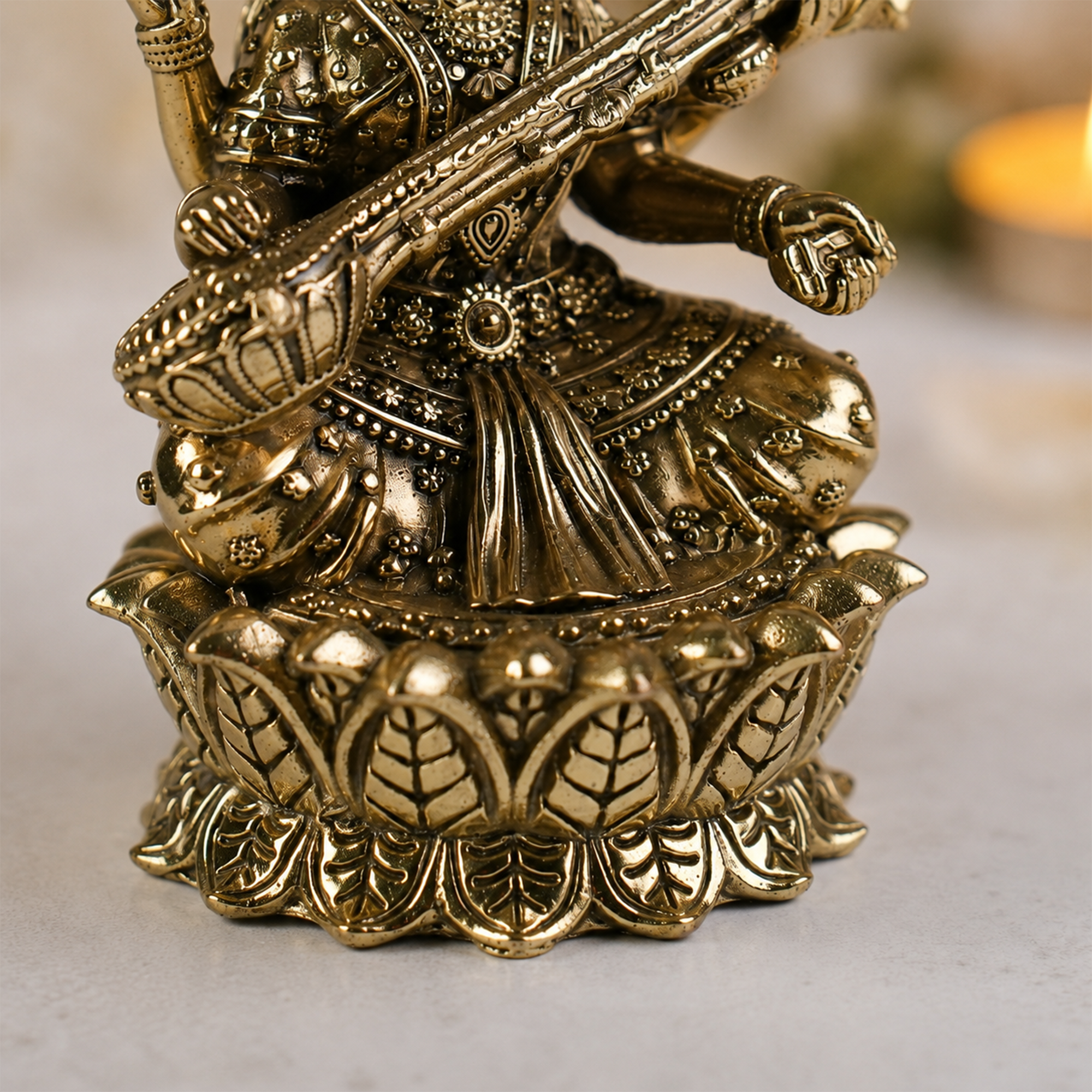 Maa Saraswati Lotus Brass Idol