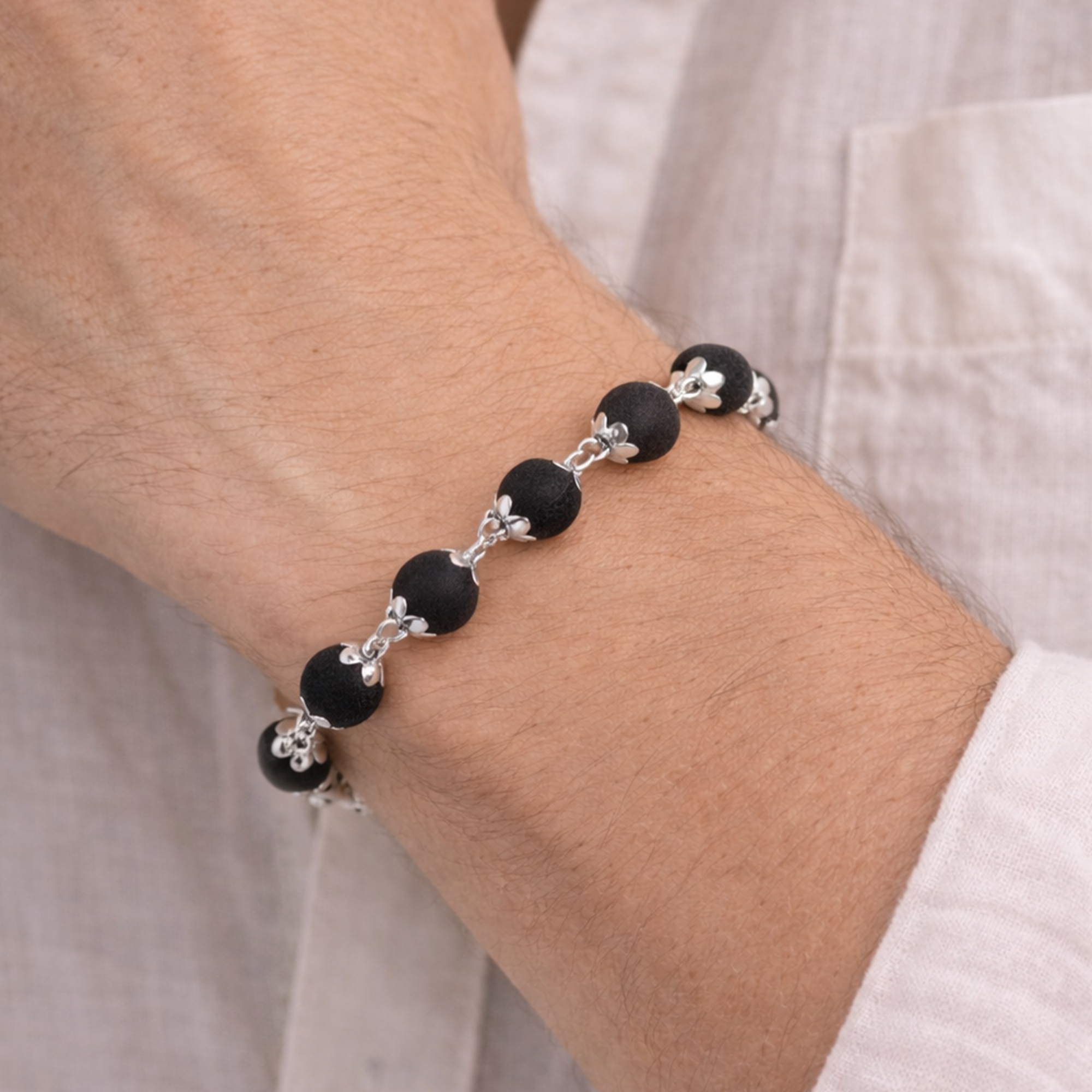 Karungali Cap Mala with Trishul and Karungali Bead & Karungali Cap Bracelet Combo
