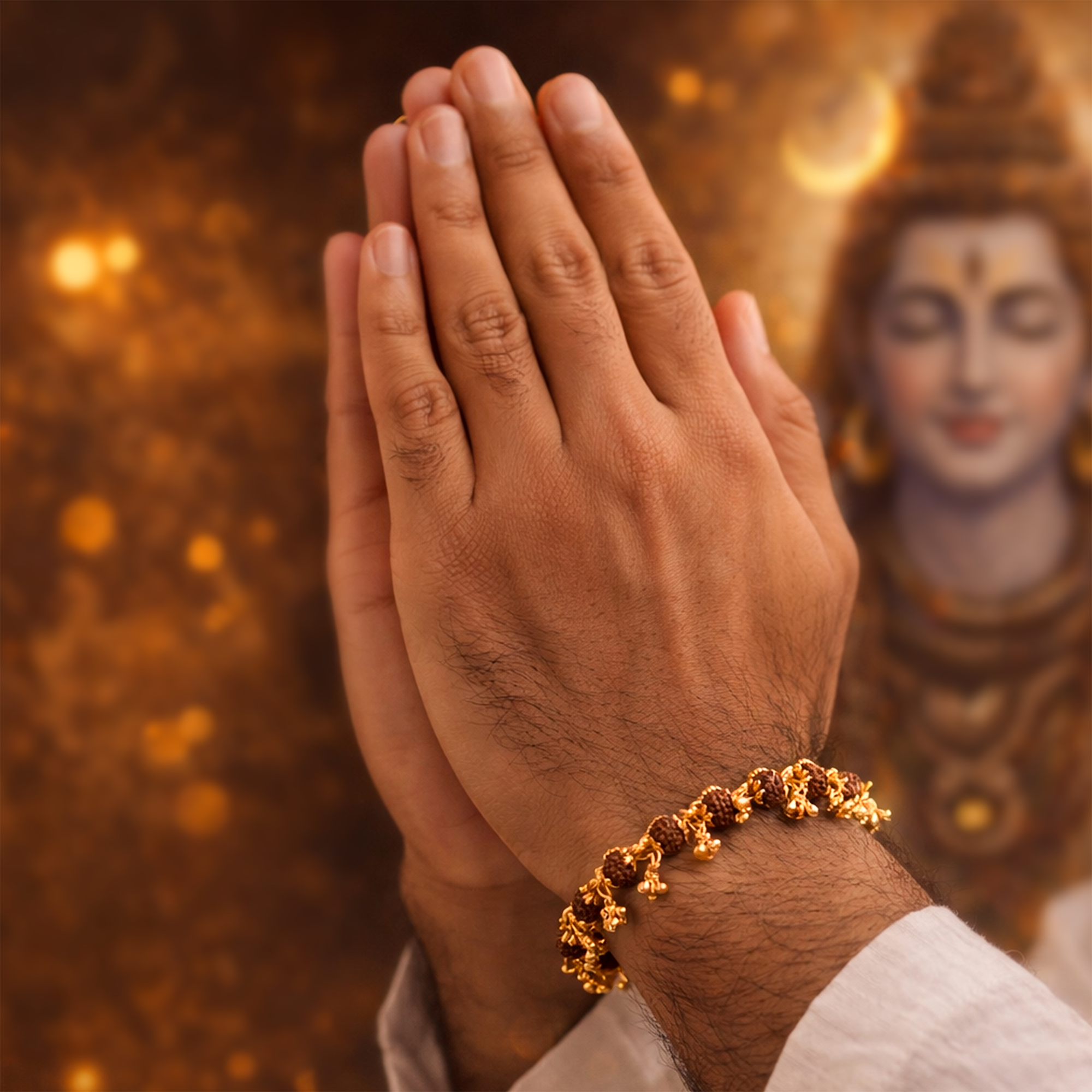 Rudraksha Golden Cap Mala with Single Rudraksha Bead & Rudraksha Gold Plated Charm Bracelet Combo