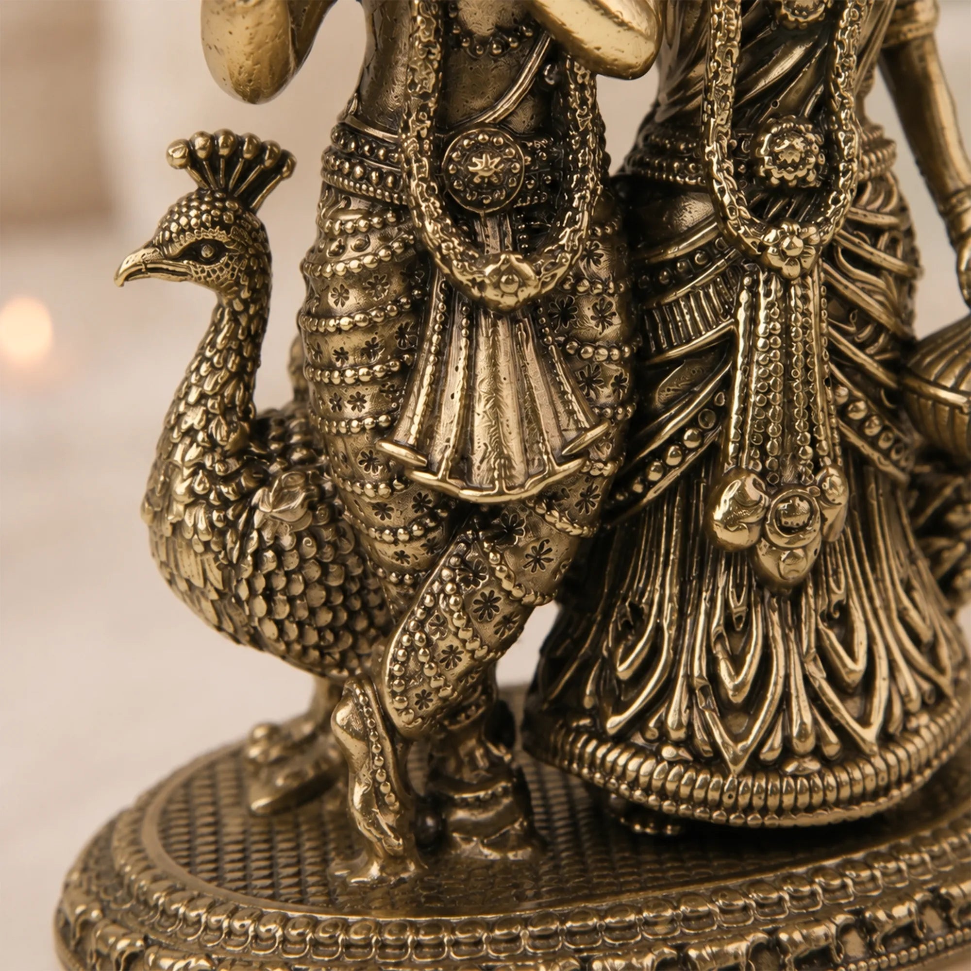 Brass Mayur Sang Radha Krishna Idol
