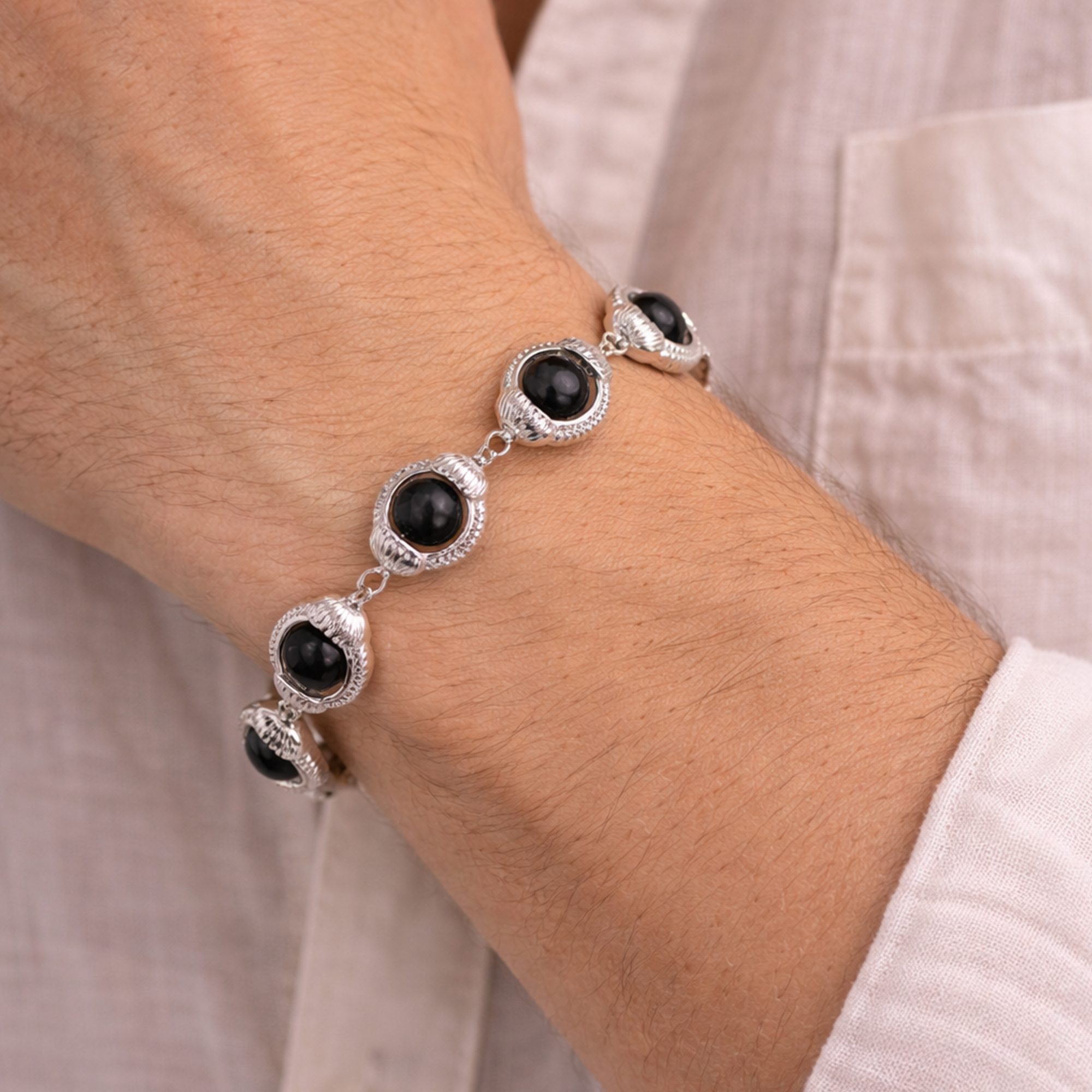 Karungali Cap Mala with Murugan Swami Locket & Karungali Malai Bracelet Combo