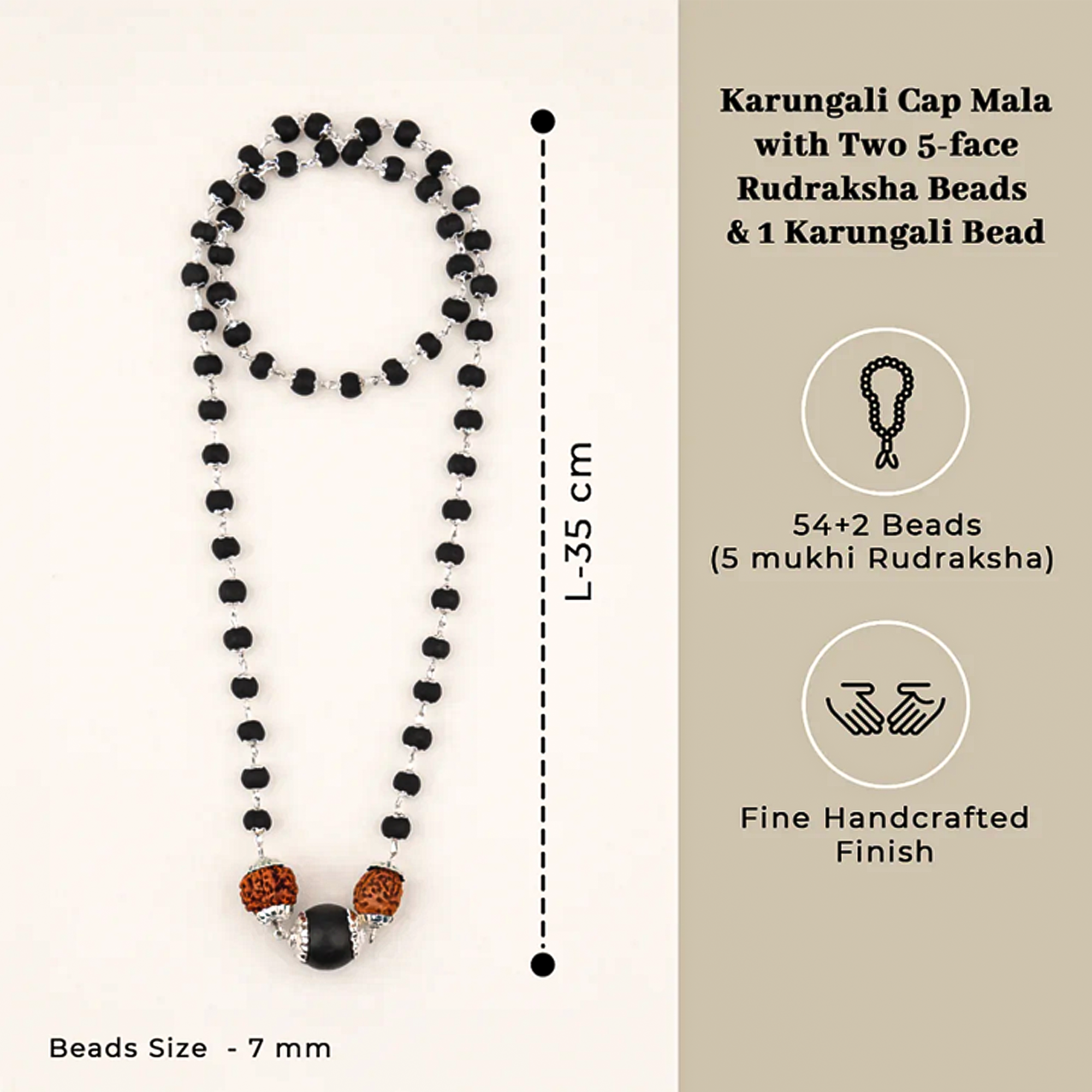 Karungali Cap Mala with Two 5-Face Rudraksha Beads & 1 Karungali Bead & Karungali Cap Bracelet Combo