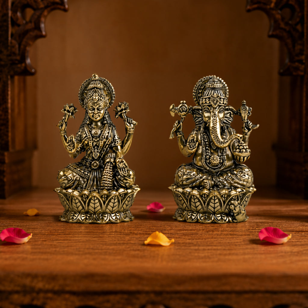 Divine Laxmi Ganesha Brass Idol