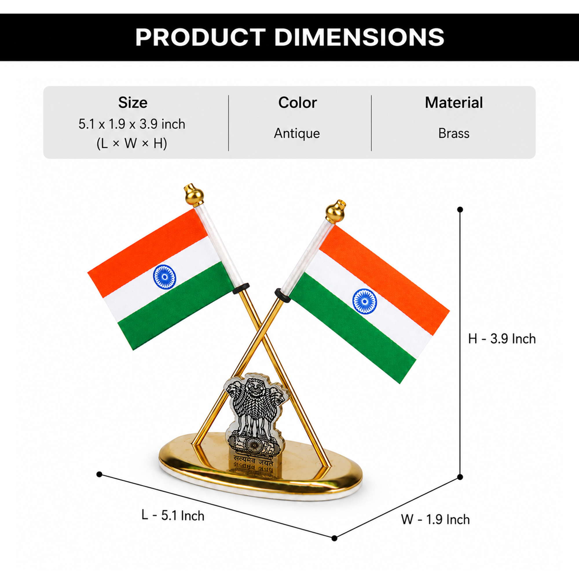 Brass National flag with Ashok Stambh