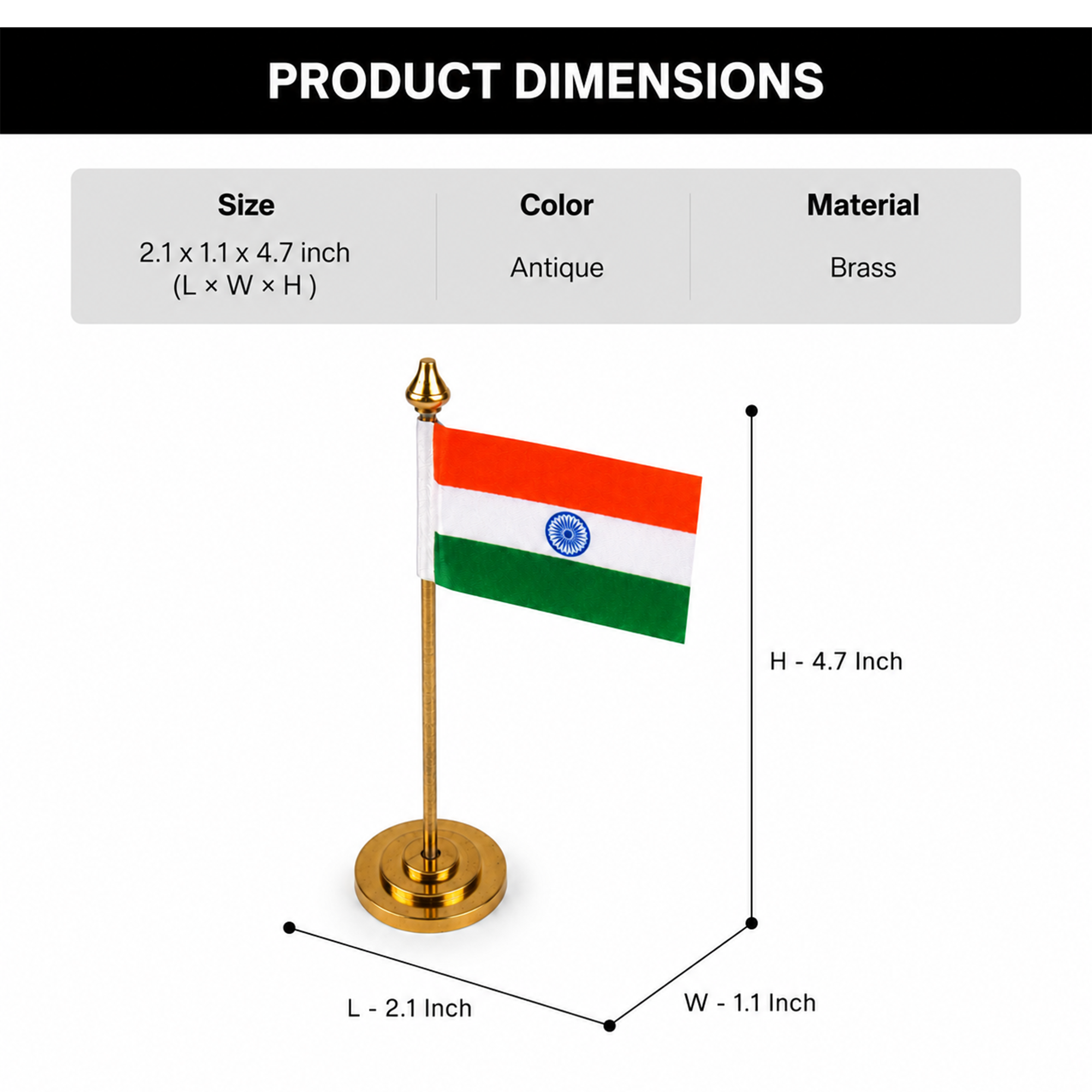 Indian Flag with Brass Base