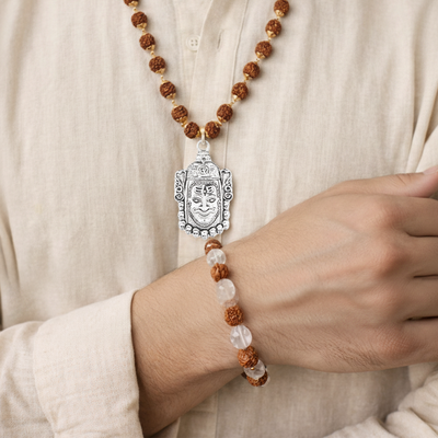 Mahakaal Shakti Rudraksha Cap Mala & Rudraksha Sphatik Bracelet Combo