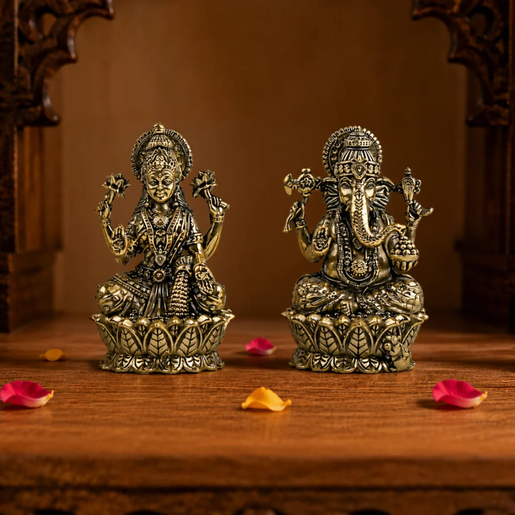 Laxmi Ganesh Brass Idol with Gift Box