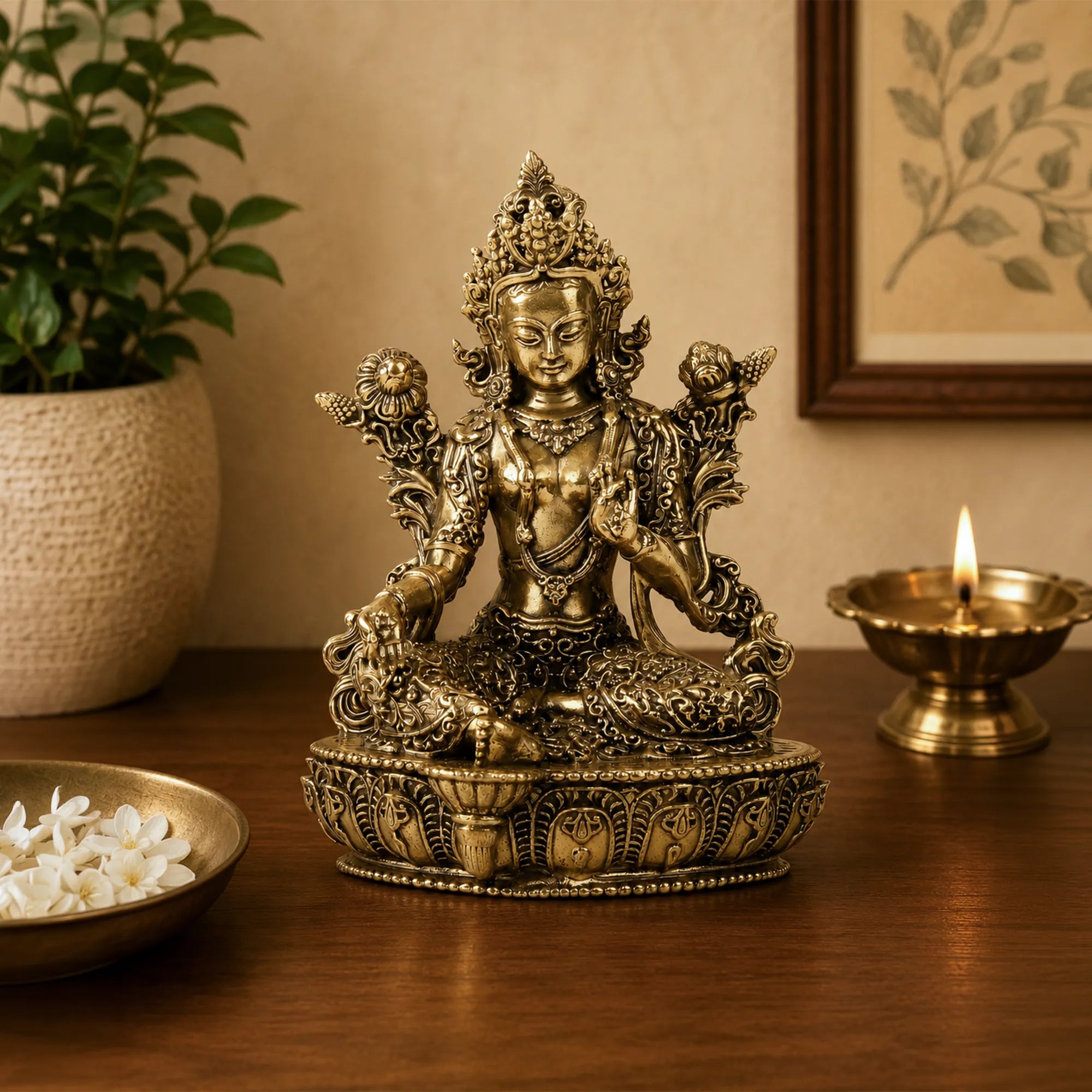 Goddess Green Tara Brass Statue