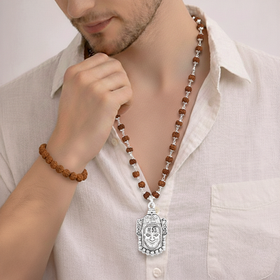 Mahakaal Shakti Rudraksha Cap Mala & 5 Mukhi Rudraksha Bracelet Combo