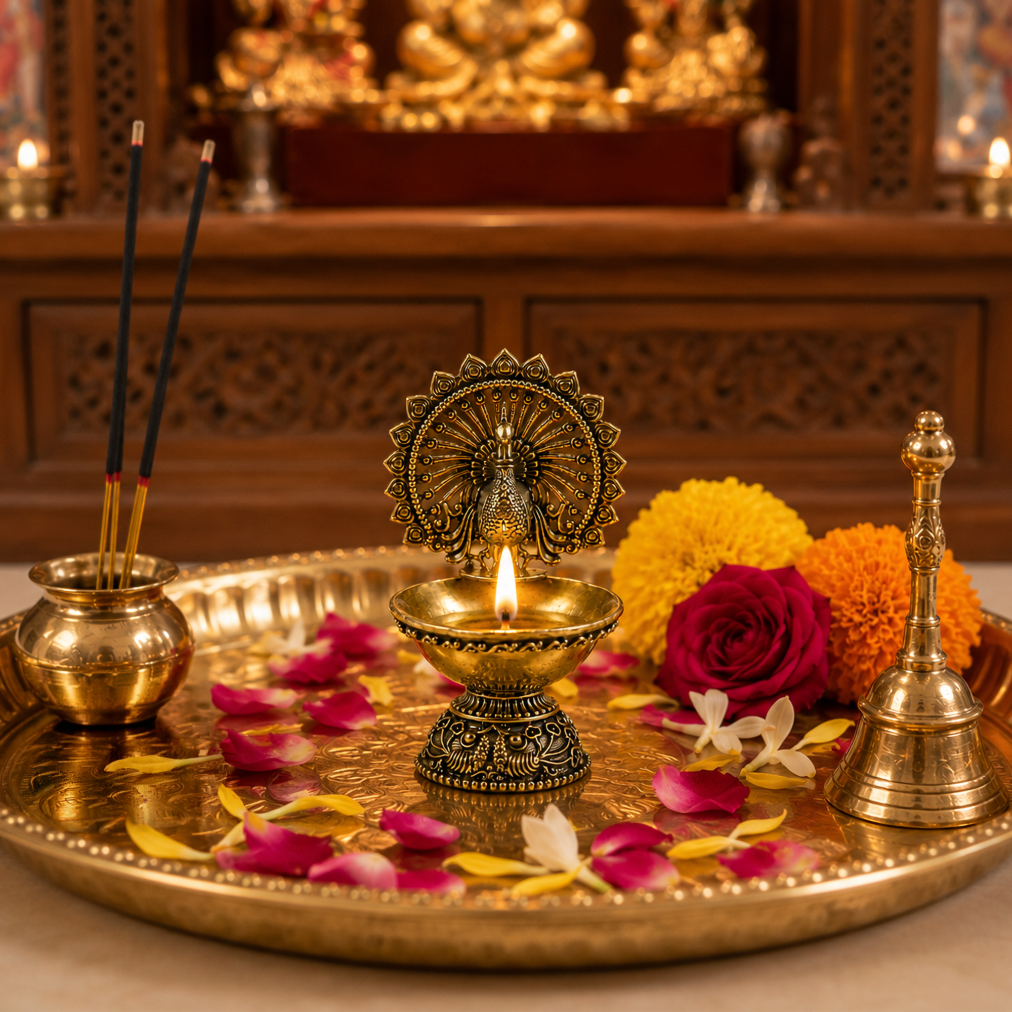 Peacock Brass Diya