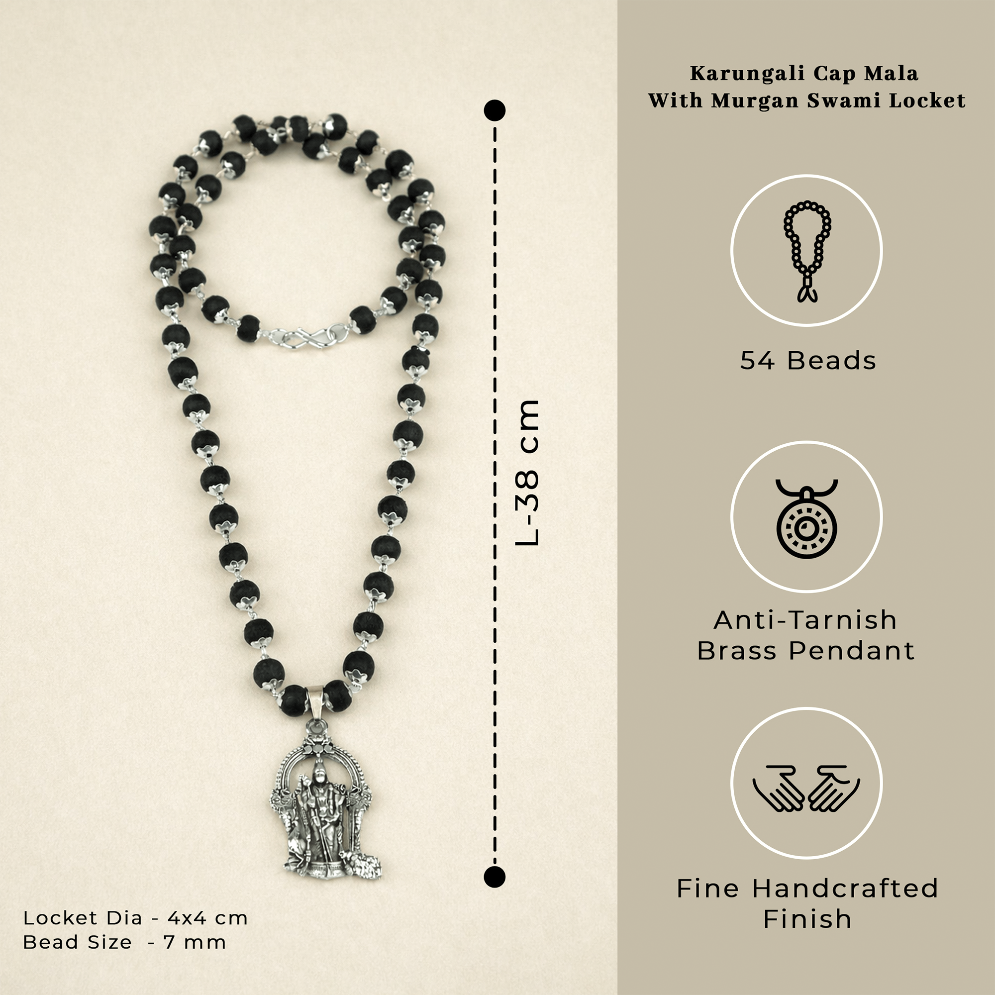 Divine Karungali Mala with Murugan Swami Locket & Power Karungali Cap Bracelet Combo