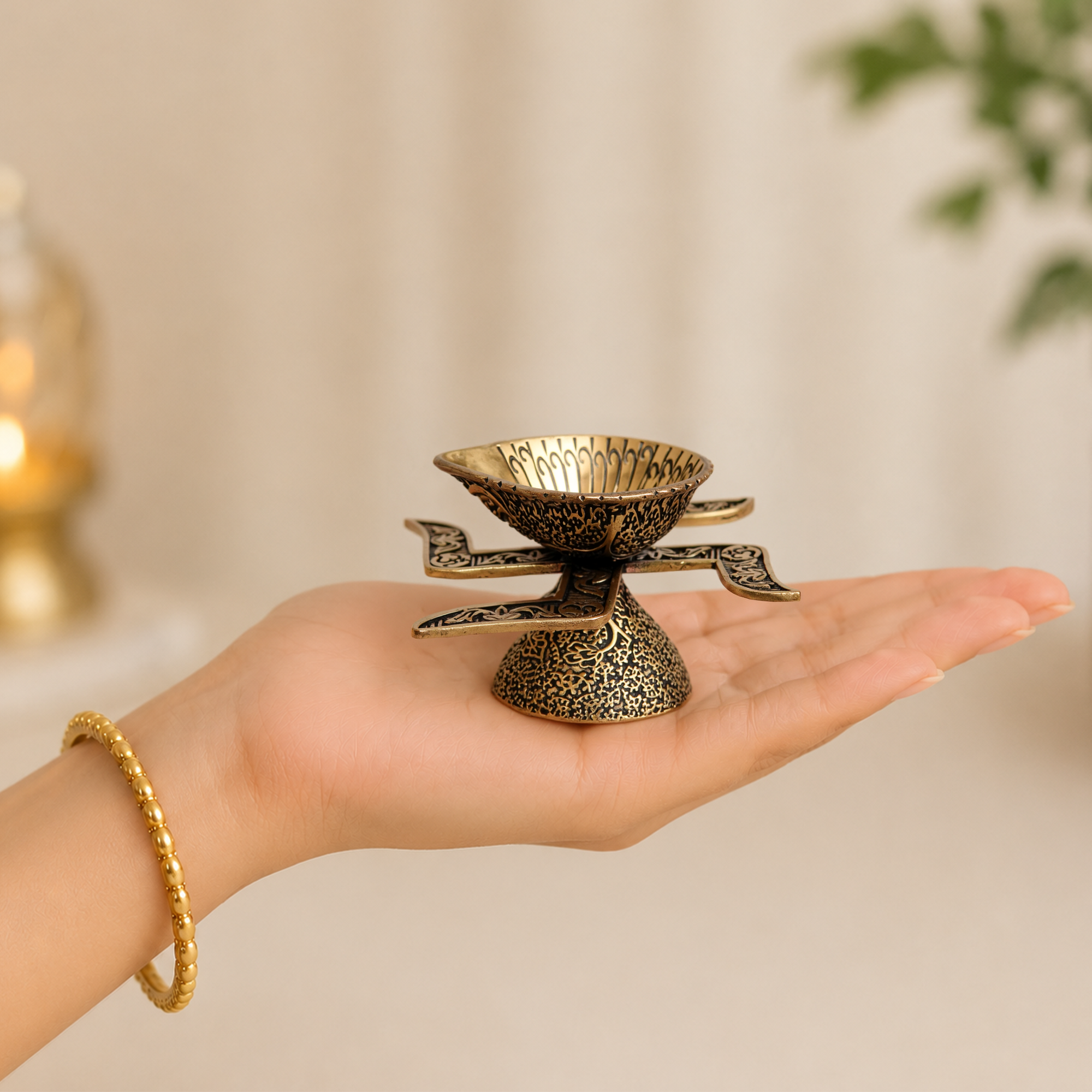 Antique Swastik Brass Diya