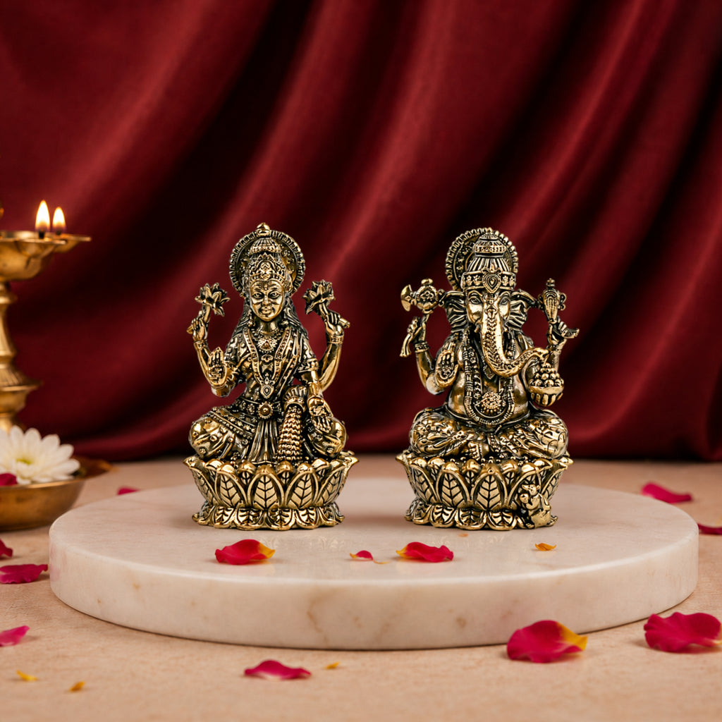 Divine Laxmi Ganesha Brass Idol