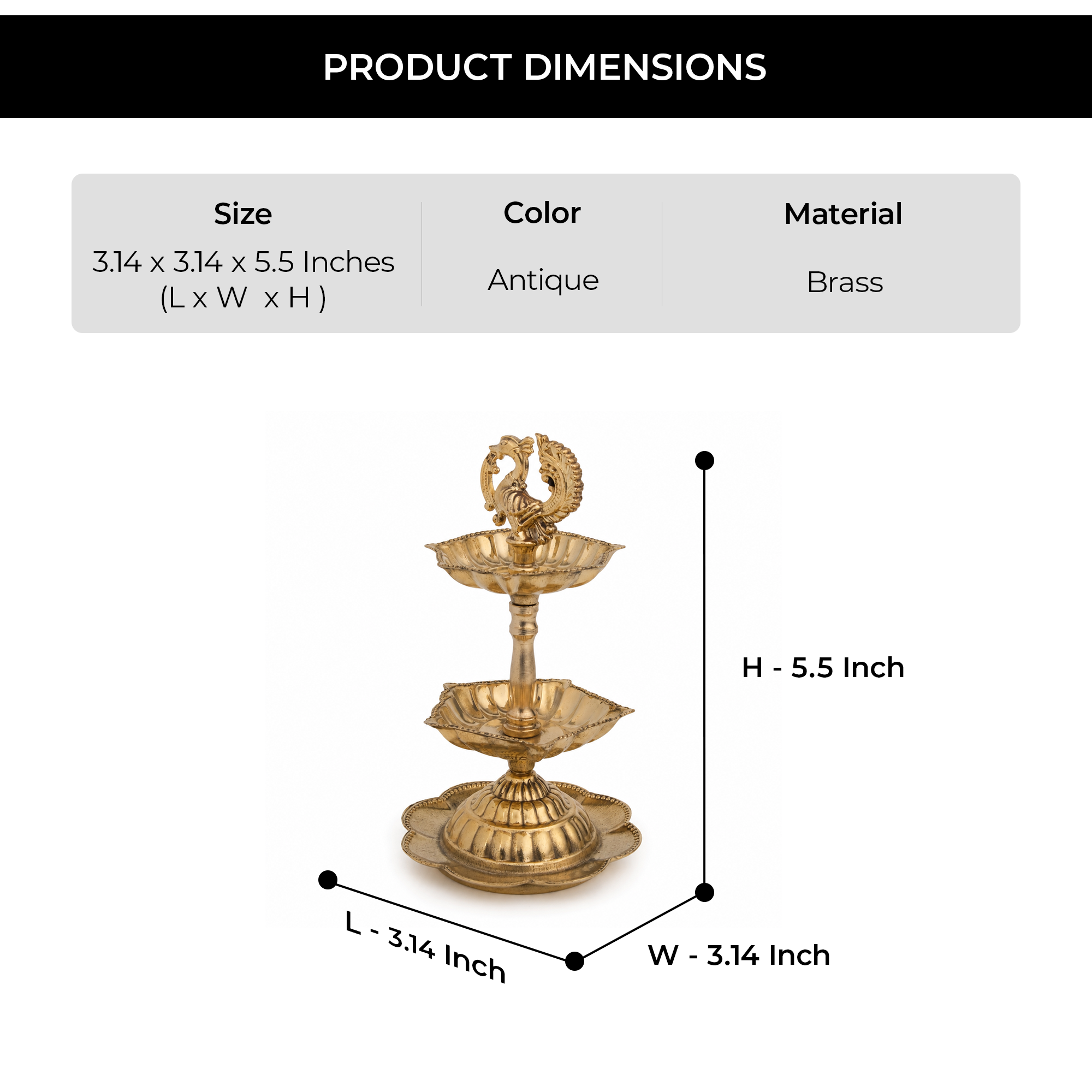2-tier Brass Peacock Oil Lamp