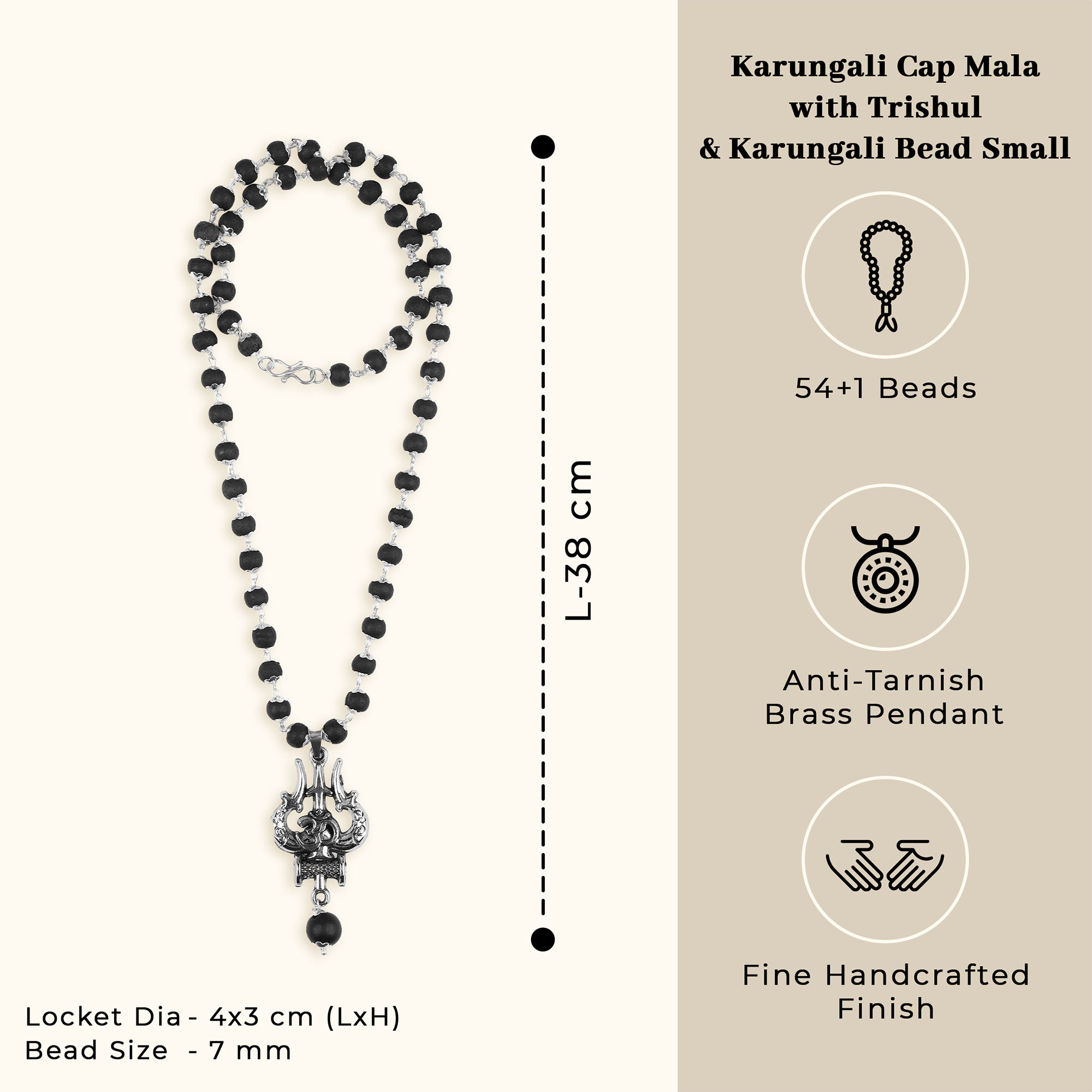 Karungali Cap Mala with Trishul and Karungali Bead & Karungali Cap Bracelet Combo