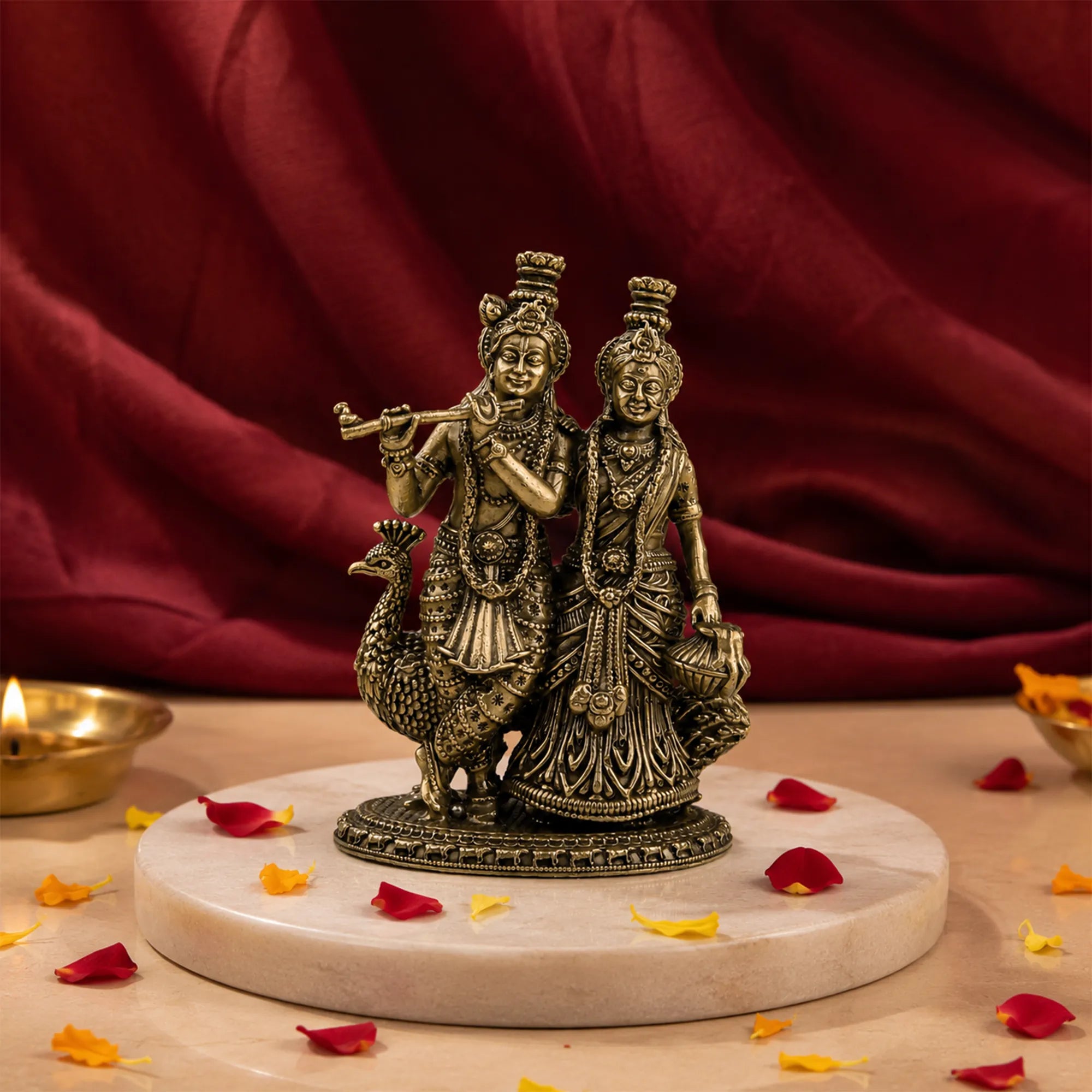 Brass Mayur Sang Radha Krishna Idol