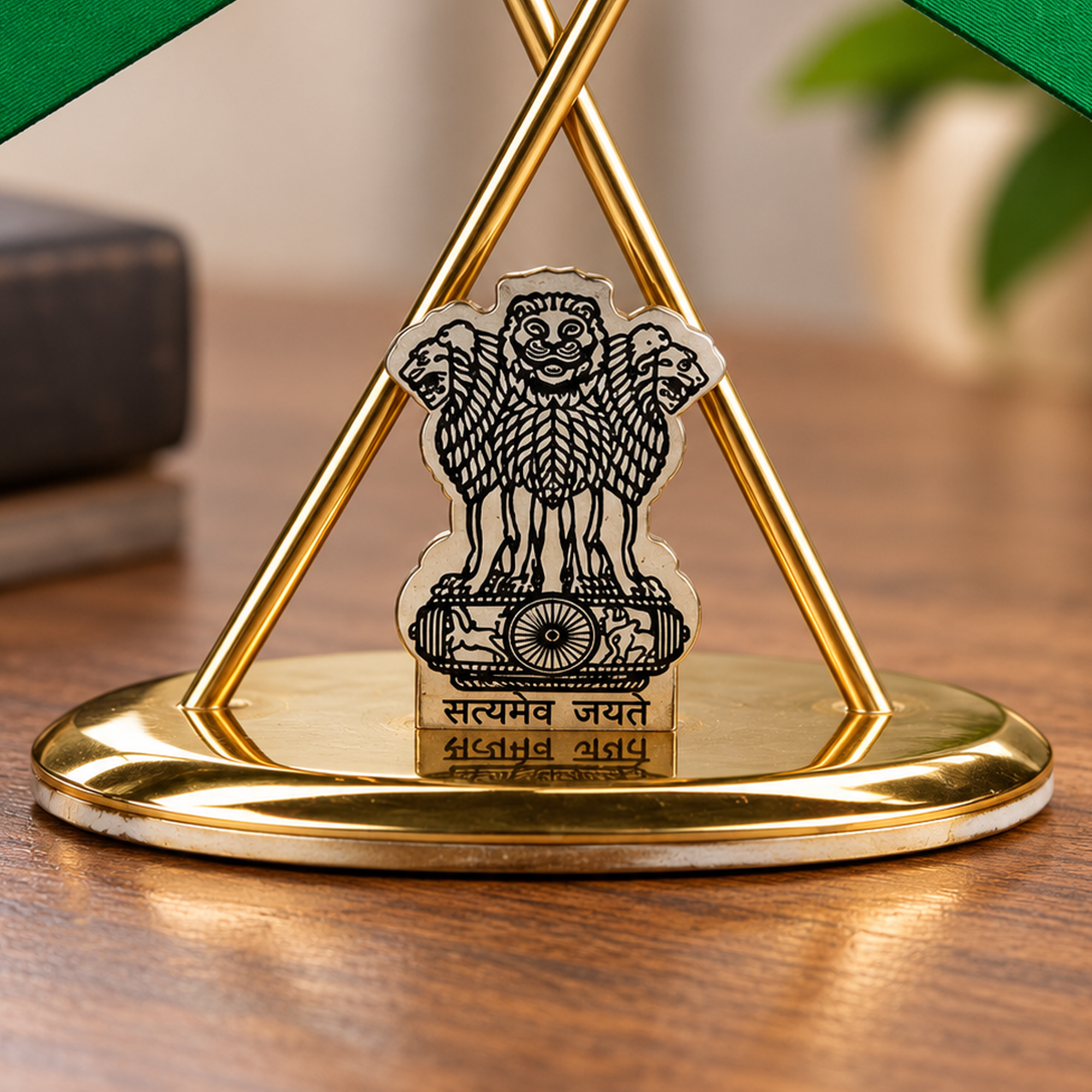 Brass National flag with Ashok Stambh