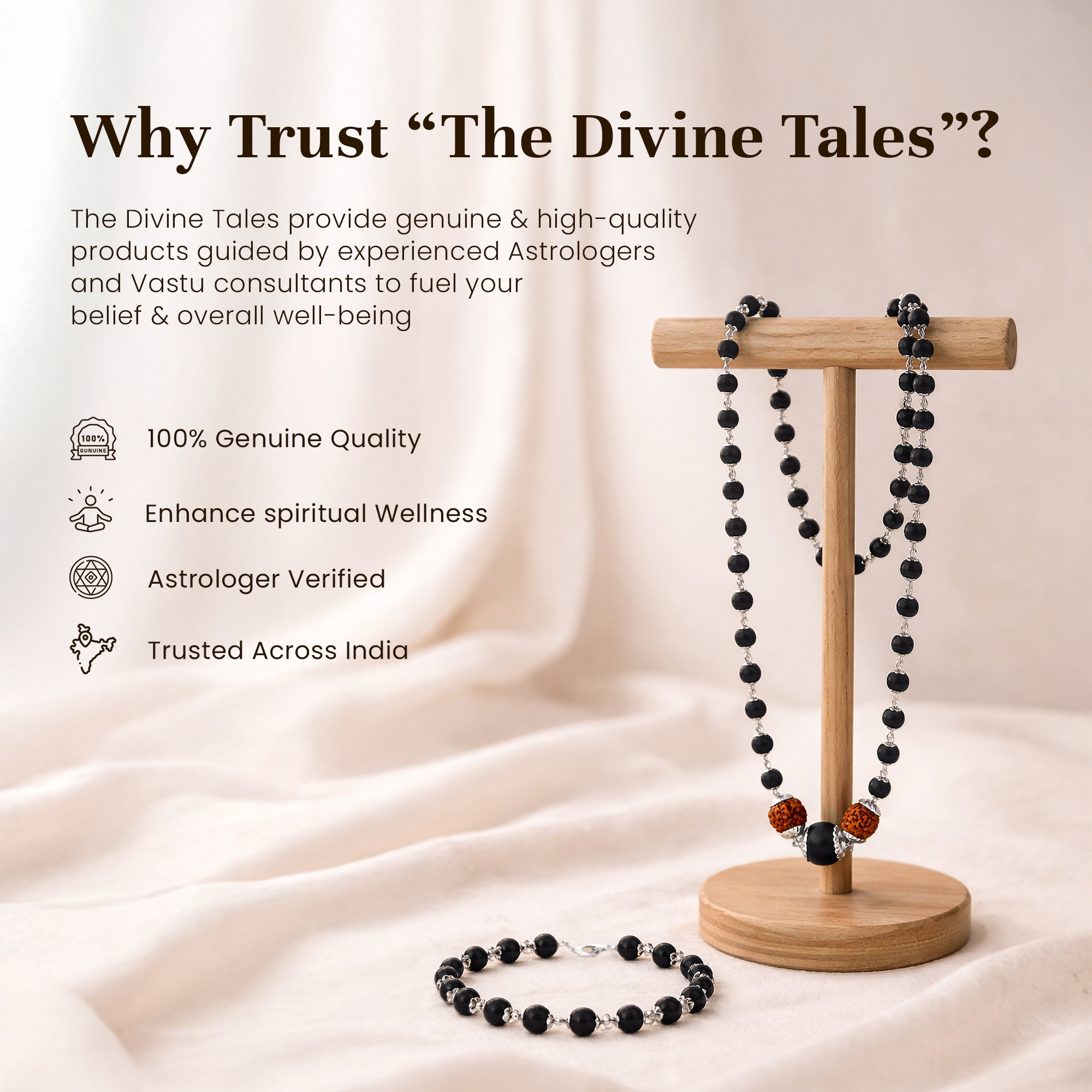 Karungali Cap Mala with Two 5-Face Rudraksha Beads & 1 Karungali Bead & Karungali Cap Bracelet Combo