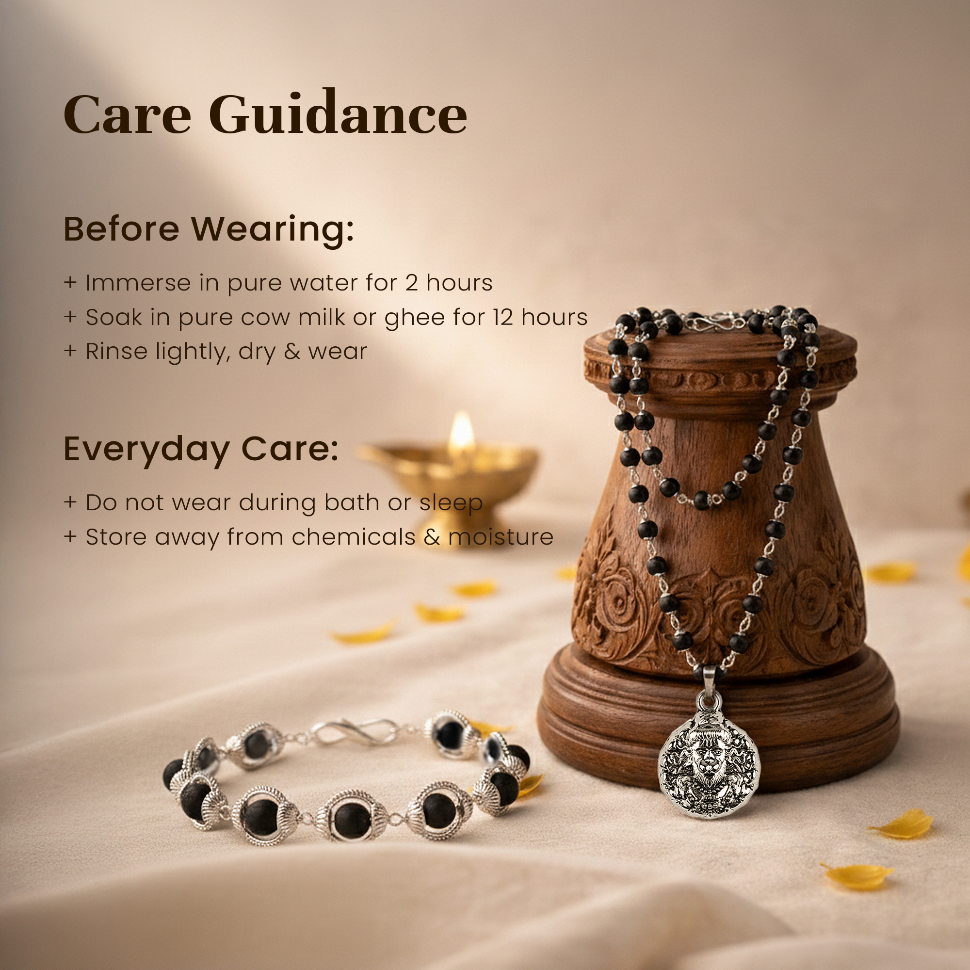 Veer Hanuman Karungali Cap Mala & Karungali Malai Bracelet Combo