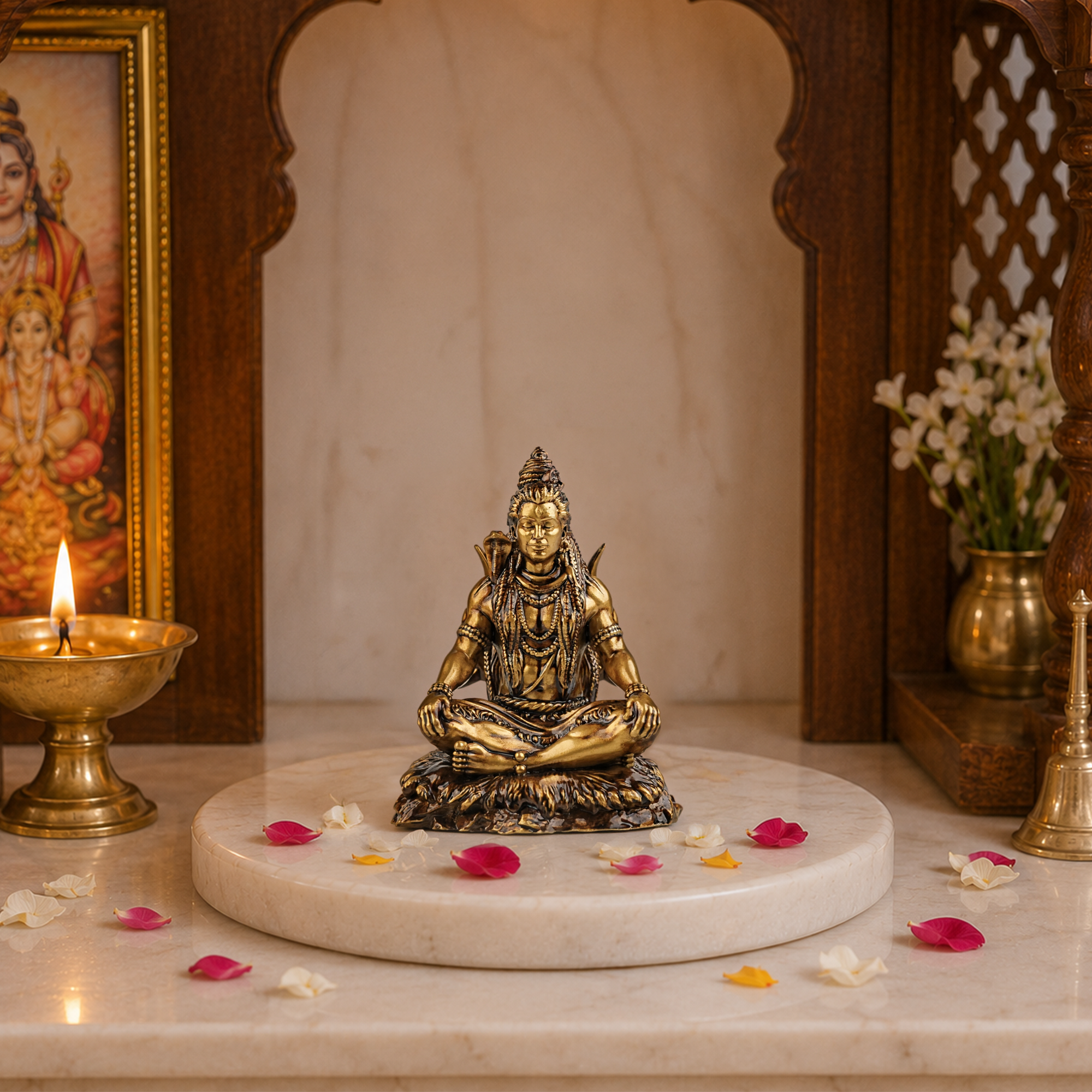 Meditating Lord Shiva with Trishul Idol Car Dashboard