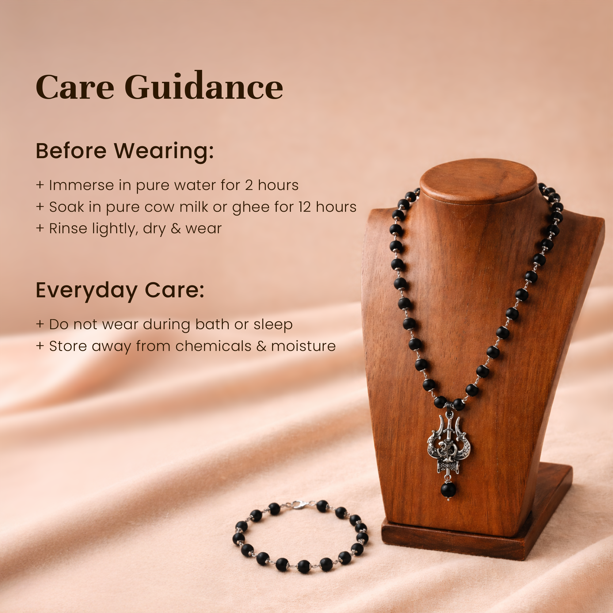 Karungali Cap Mala with Trishul and Karungali Bead & Karungali Cap Bracelet Combo
