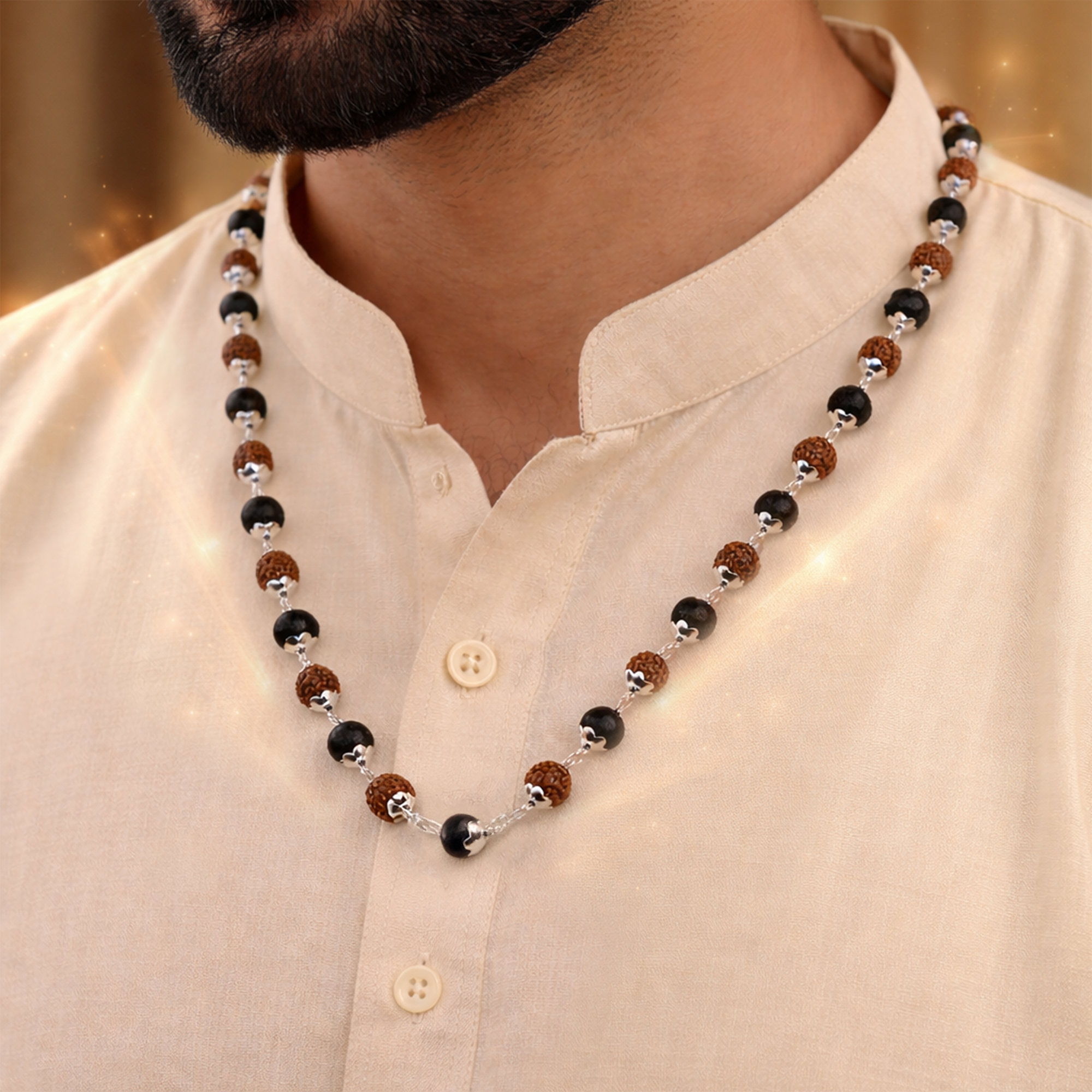 Shiv Shakti Karungali & Rudraksha Cap Mala and 5 Mukhi Rudraksha Bracelet Combo