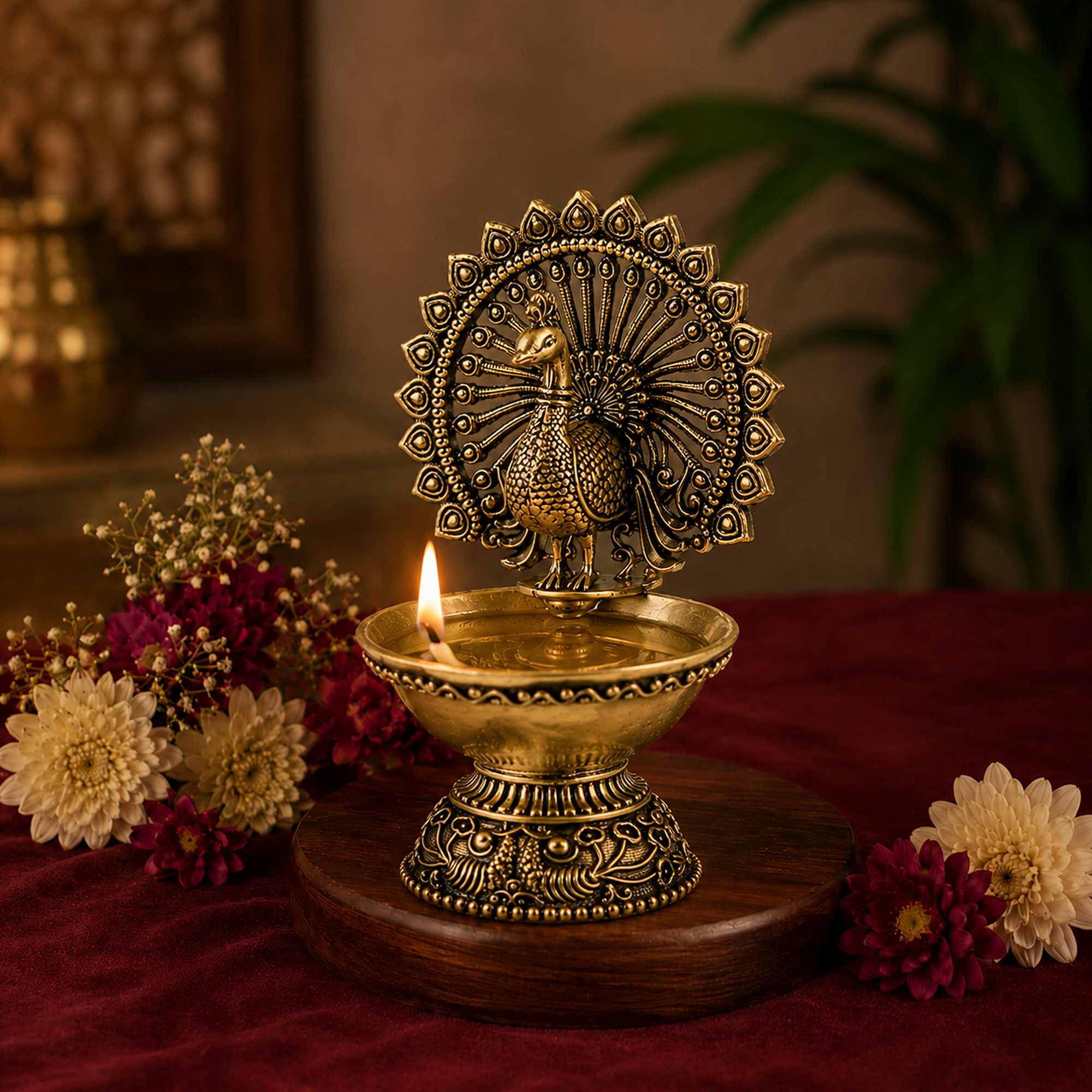 Peacock Brass Diya