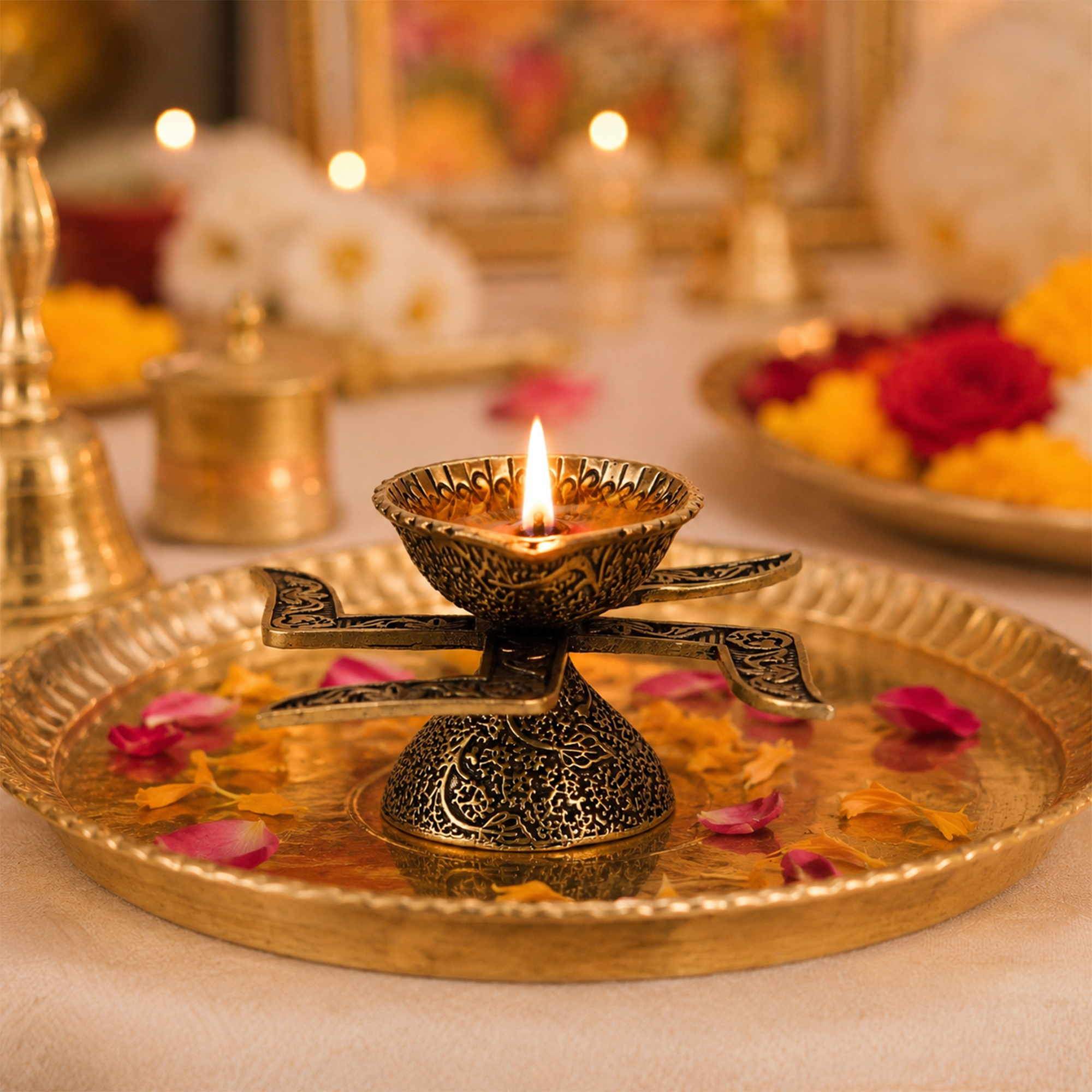 Antique Swastik Brass Diya