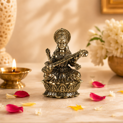 Maa Saraswati Lotus Brass Idol