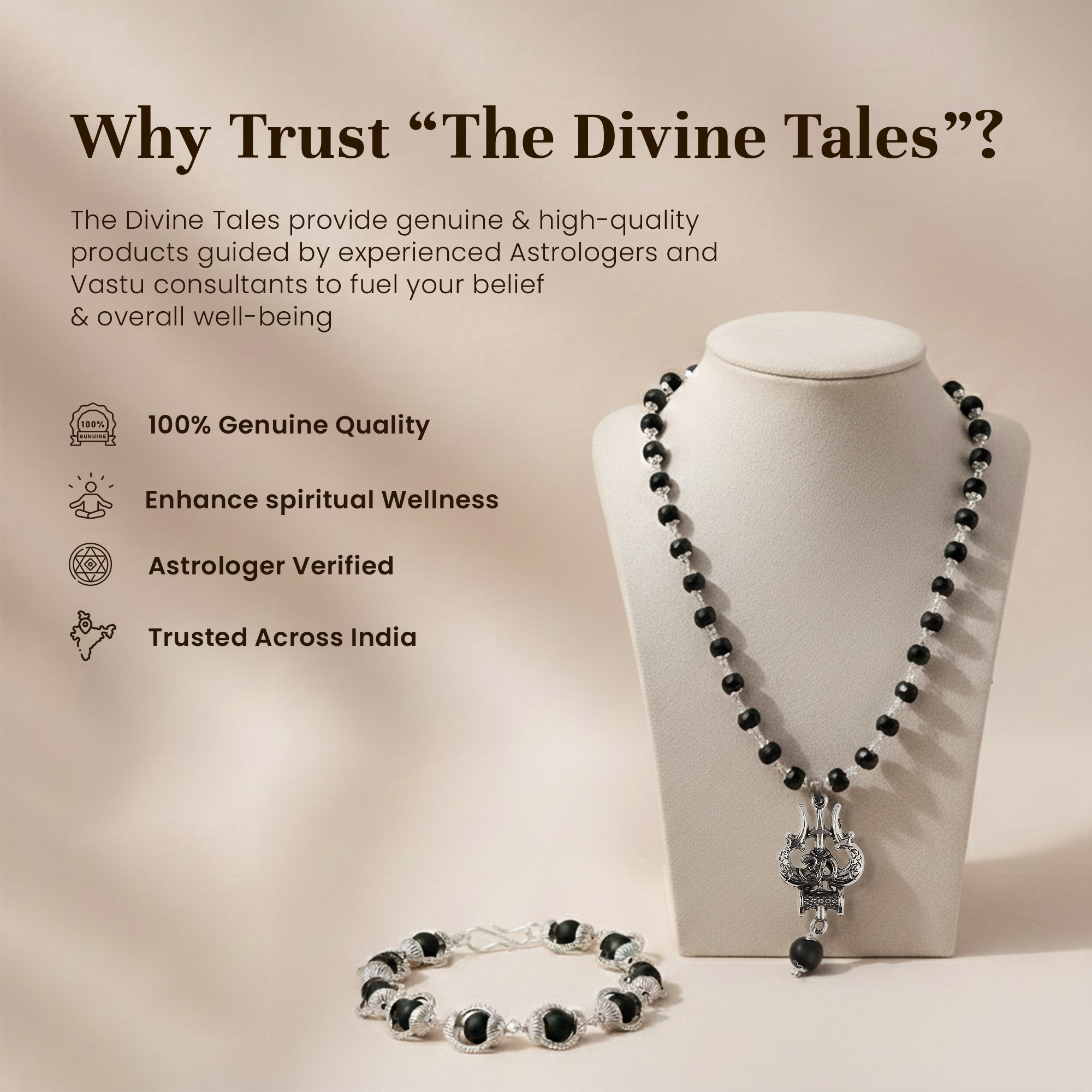 Karungali Cap Mala with Trishul and Karungali Bead & Karungali Malai Bracelet Combo