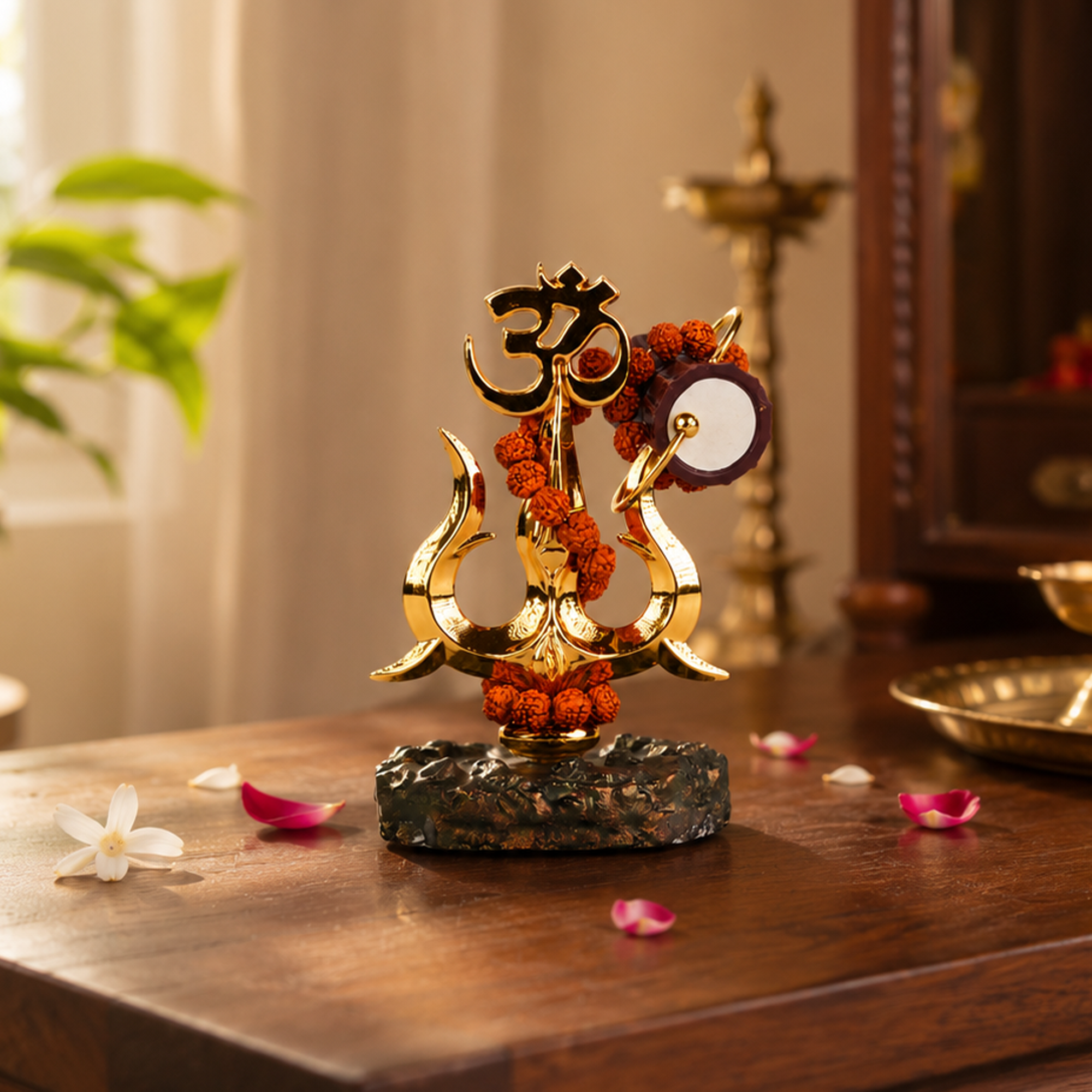 Trishul with Rudraksha & Damru Idol