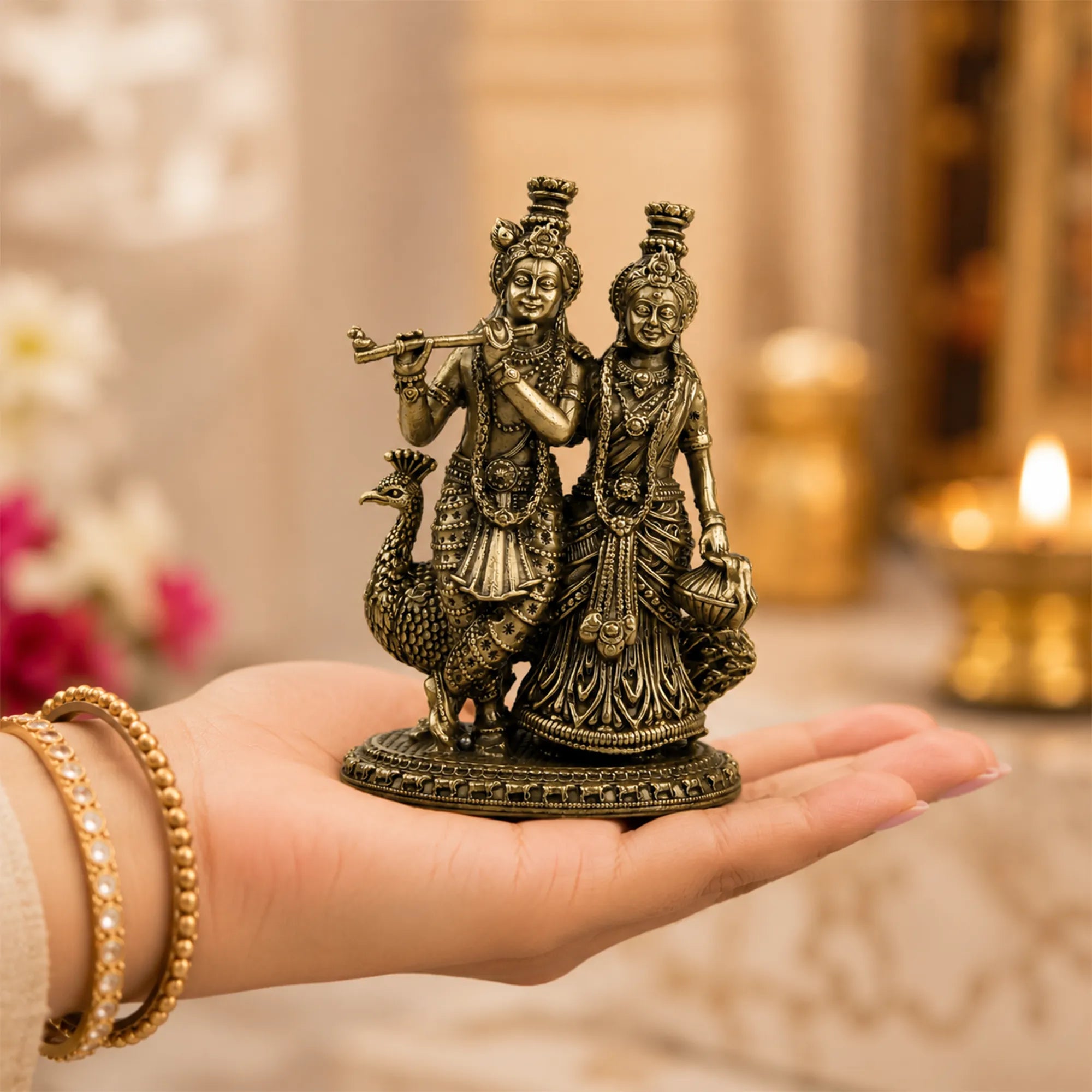 Brass Mayur Sang Radha Krishna Idol
