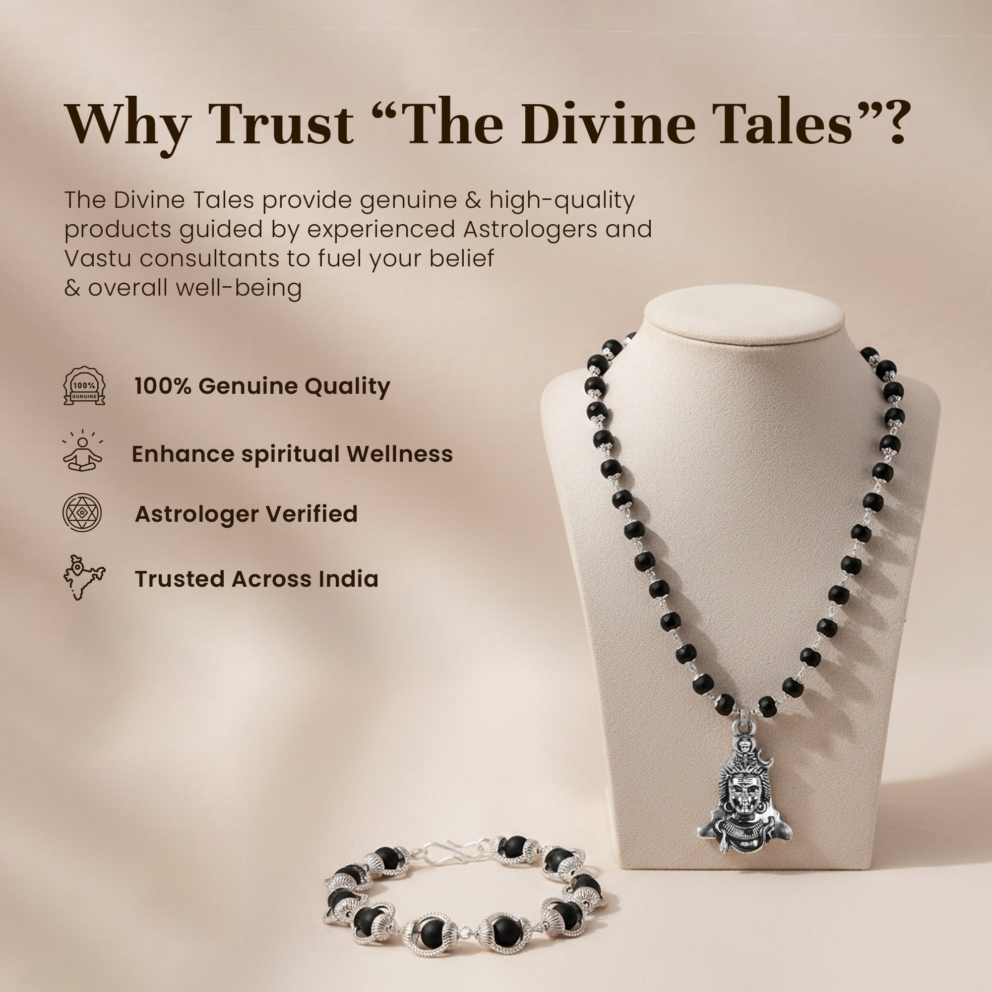 Karungali Cap Mala with Shiv Locket & Karungali Malai Bracelet Combo