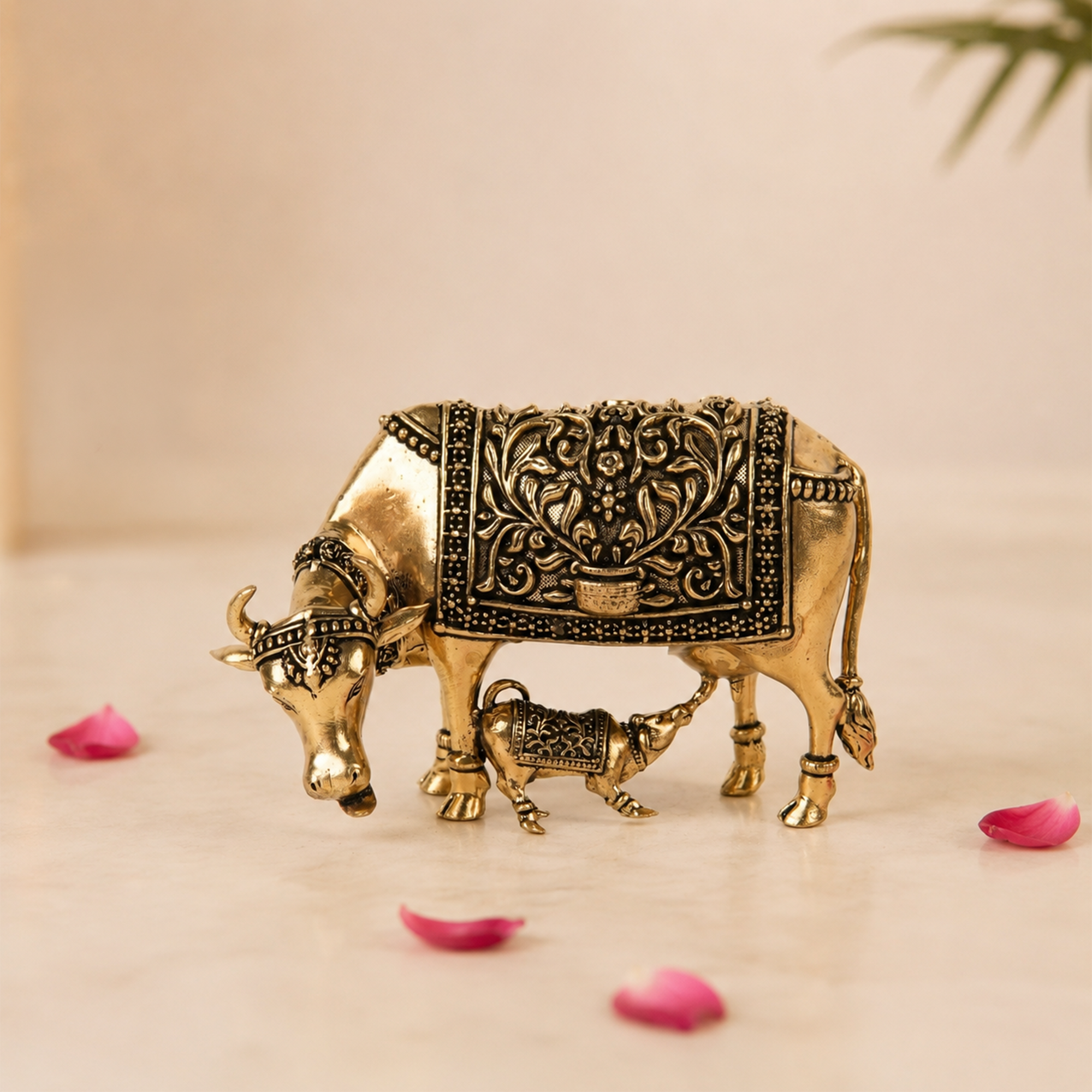 Kamdhenu Cow & Calf Brass Idol