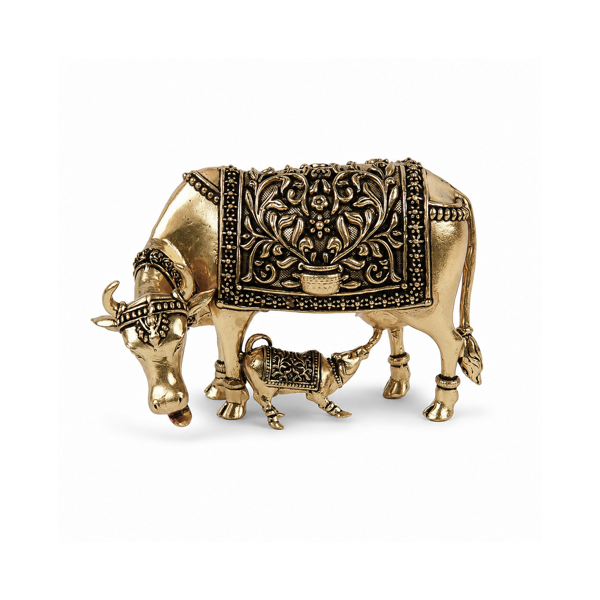 Kamdhenu Cow & Calf Brass Idol