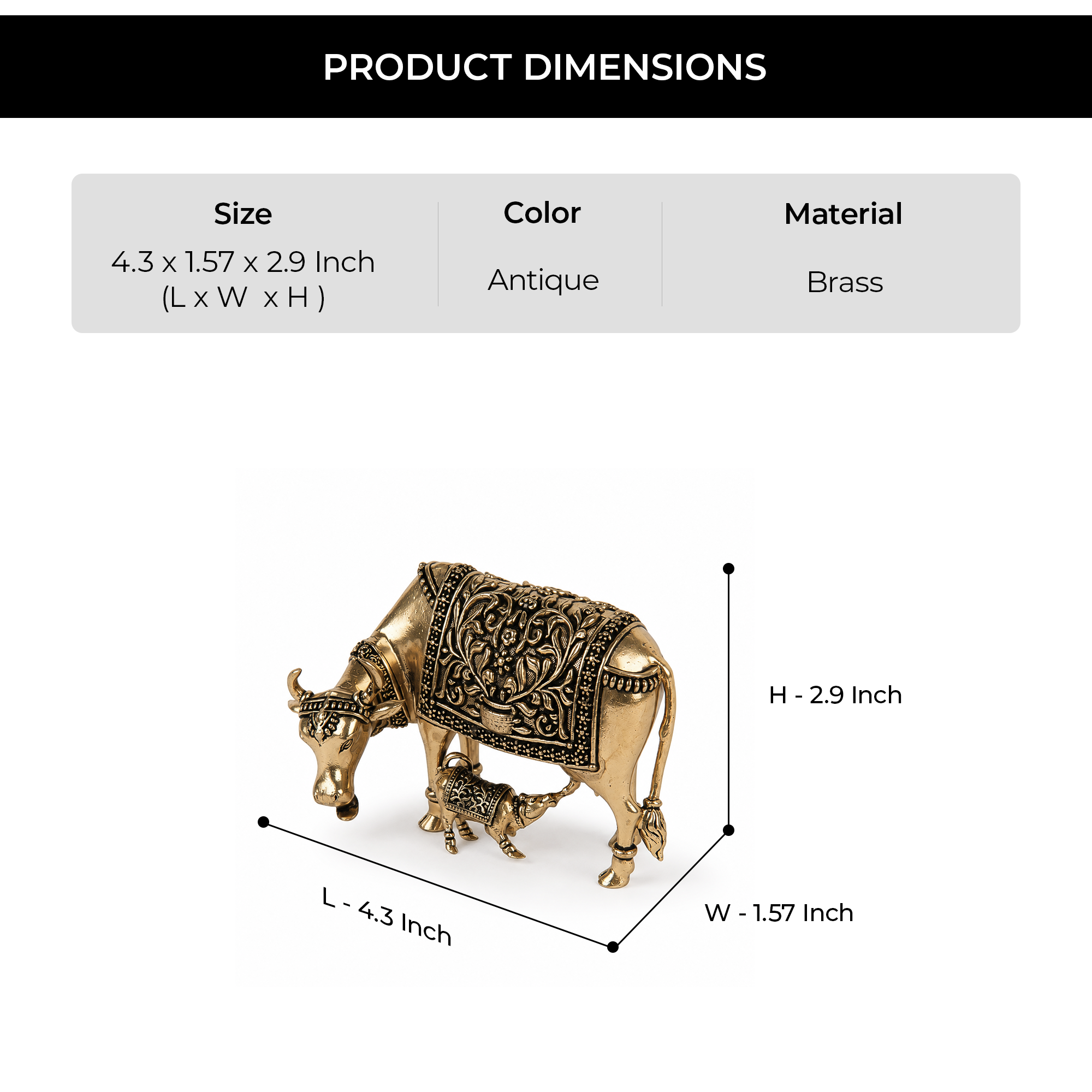 Kamdhenu Cow & Calf Brass Idol