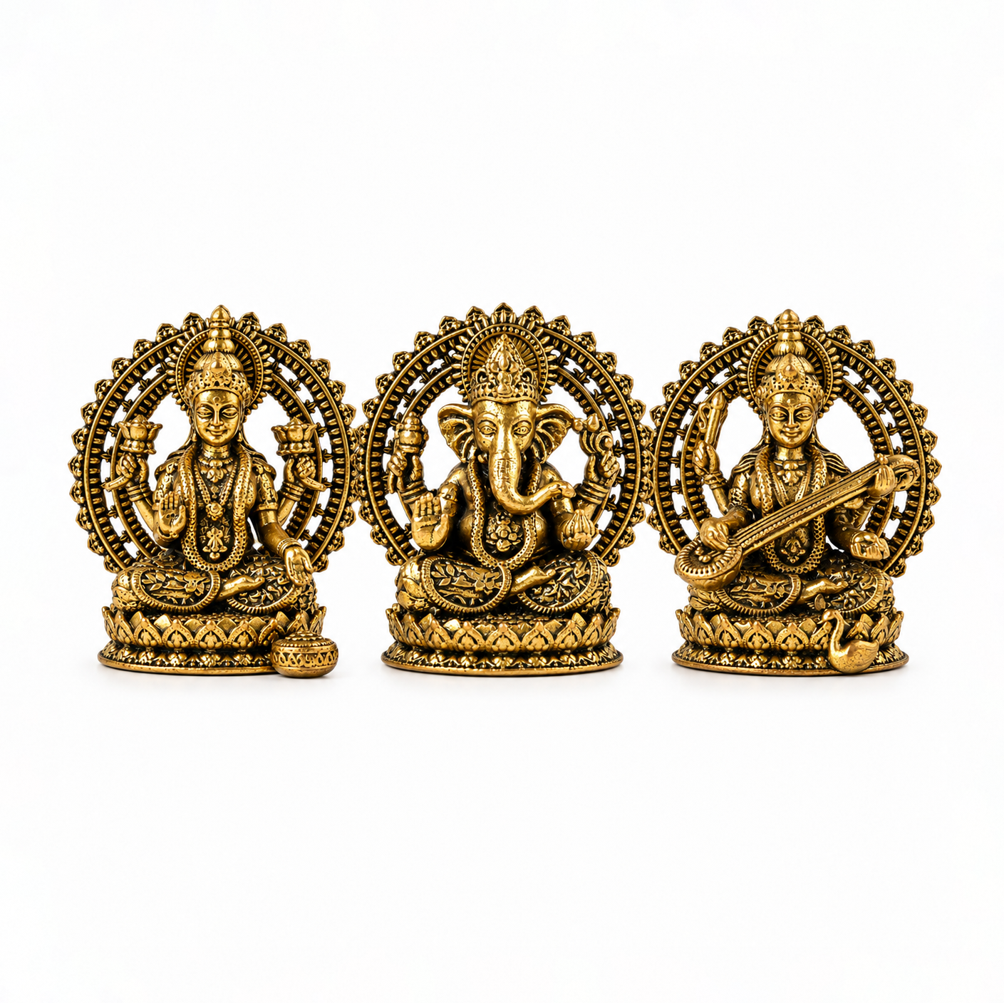 Brass Lakshmi Ganesh Saraswati Murti Set